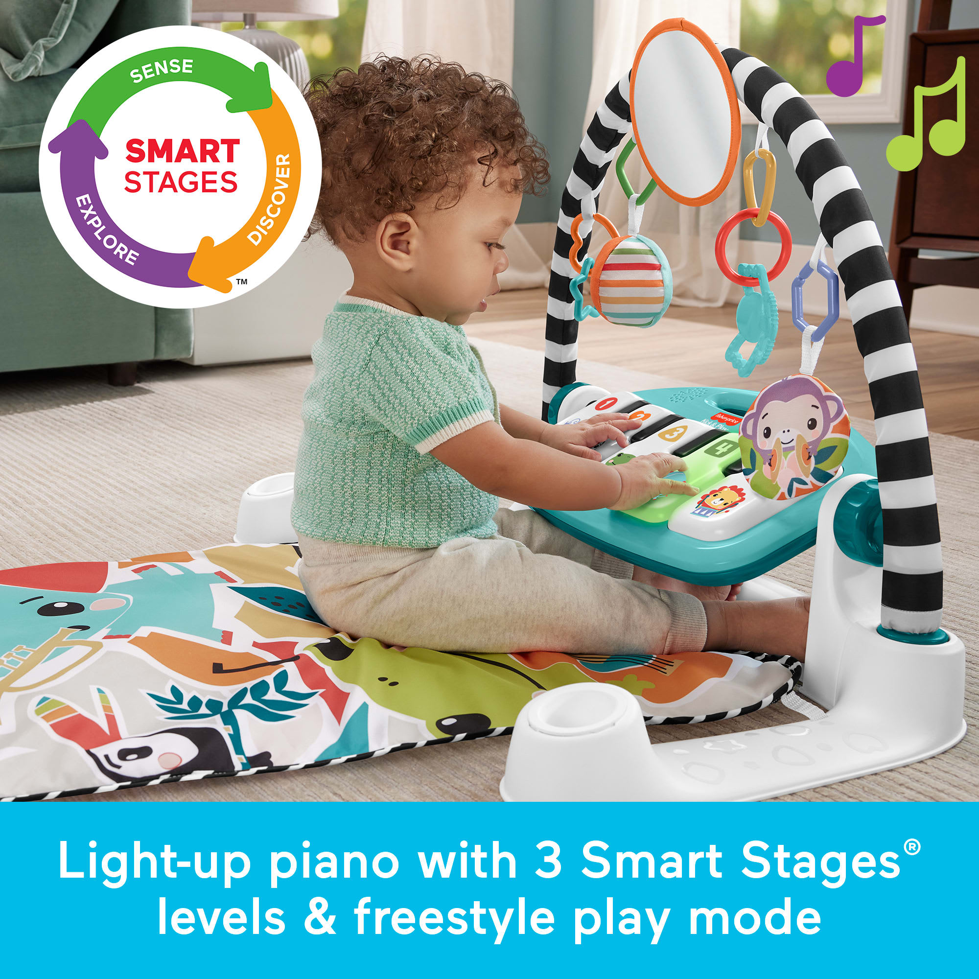 Fisher-Price Glow And Grow Kick & Play Piano Gym Baby Playmat With Musical Learning Toy. Blue - Image 4