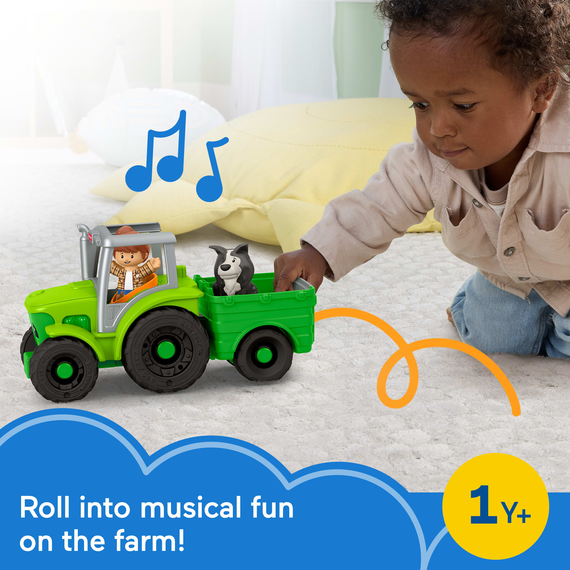 Fisher-Price Little People Push & Play Tractor. Musical Toy Farm Vehicle & 2 Figures For Toddlers - Image 2
