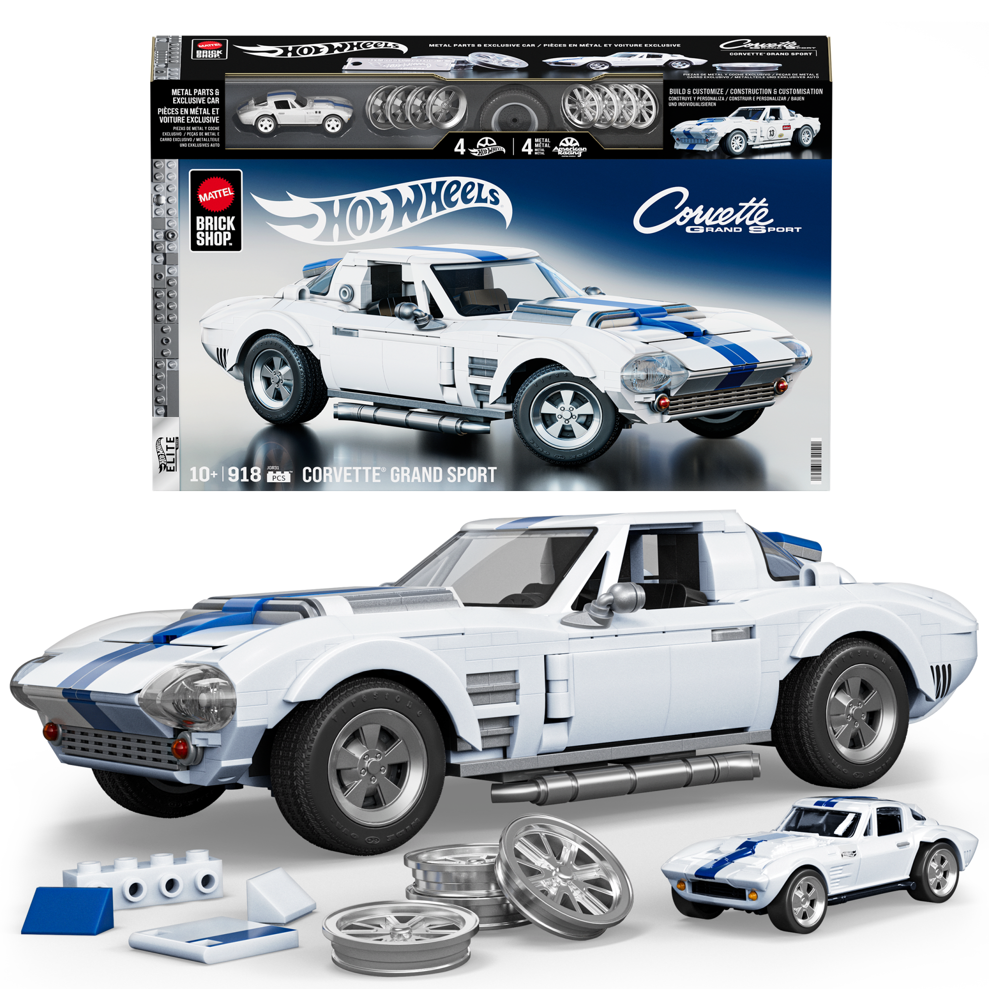 Mattel Brick Shop Hot Wheels Corvette Grand Sport Building Toy Kit (918 Pieces). for Collectors