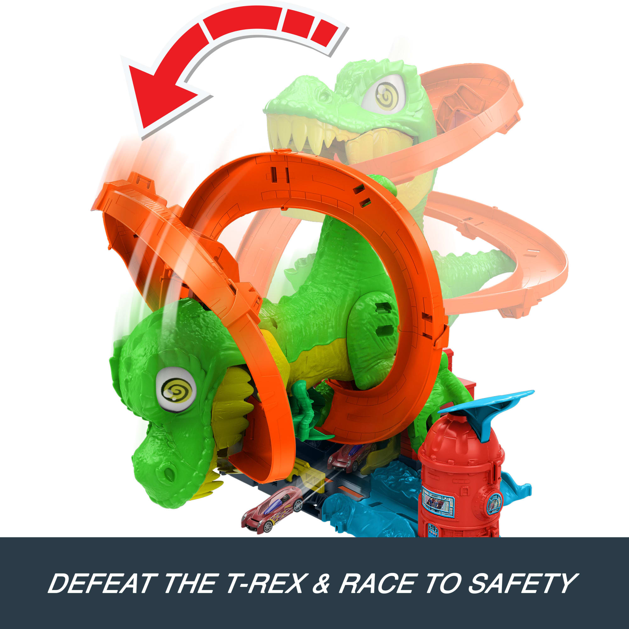 Hot Wheels City T-Rex Blaze Battle Playset & 1:64 Scale Die-Cast Car. Dinosaur Nemesis - Image 5
