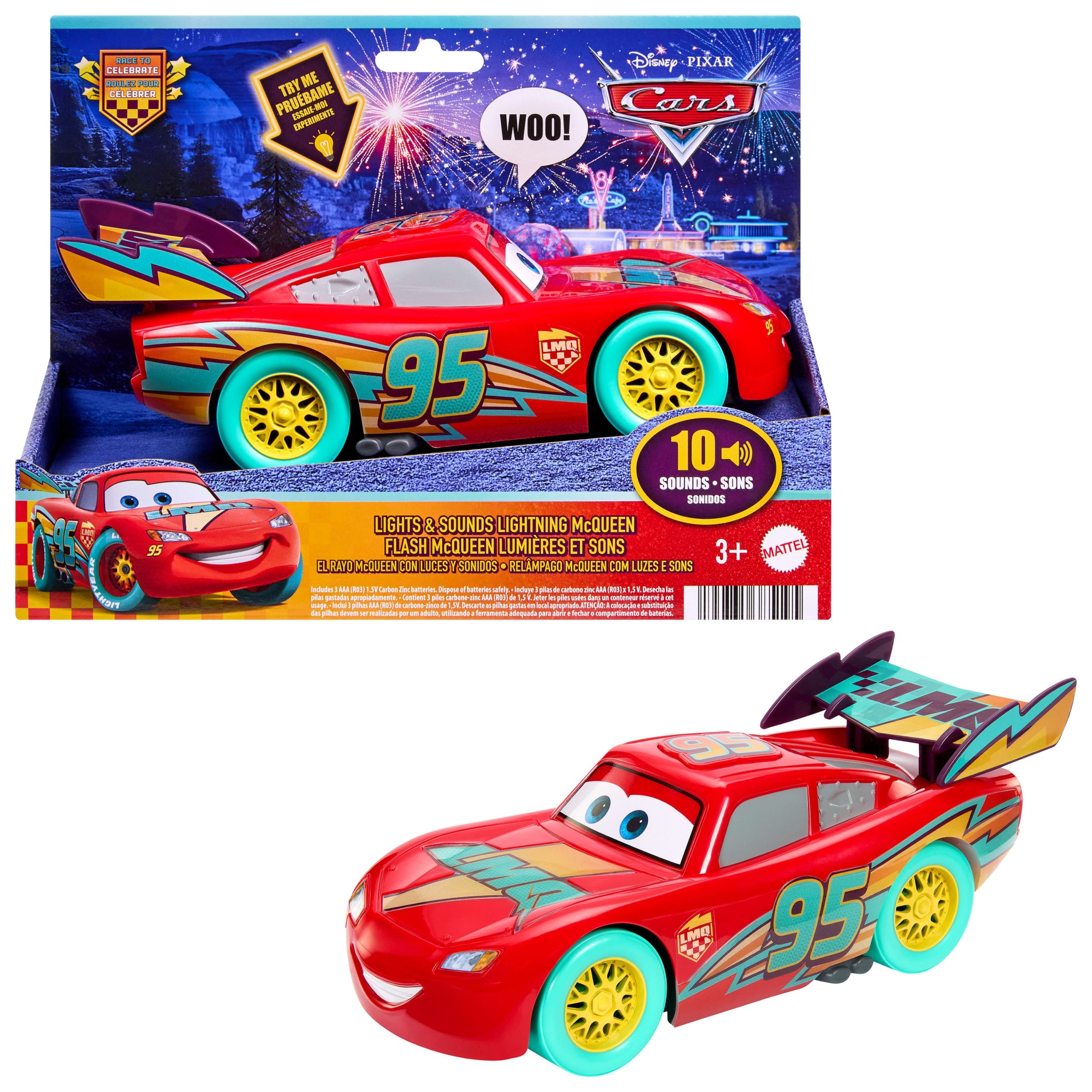 Disney Pixar Cars Véhicule Flash Mcqueen Race To Celebrate Sons et Lumières