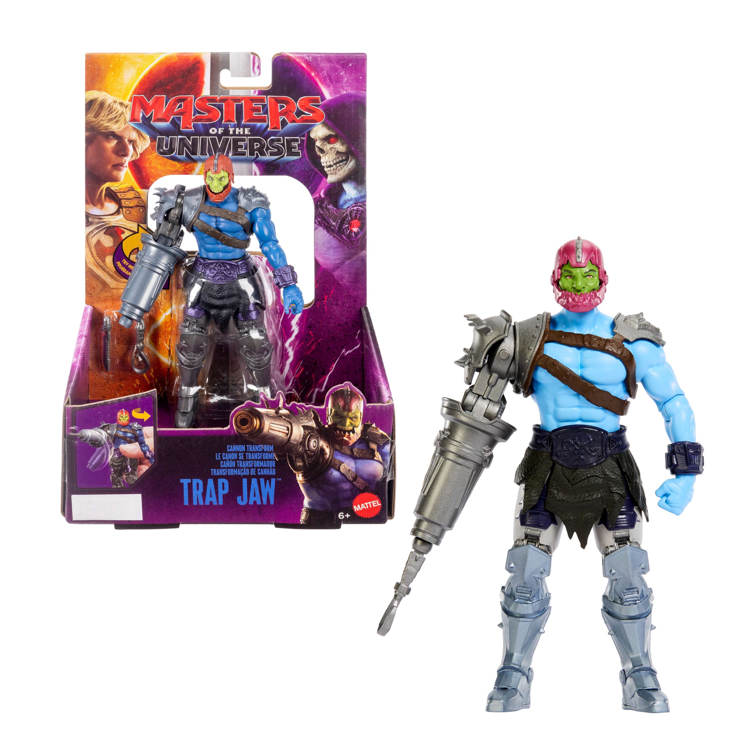 Masters Of The Universe Cannon Transform Trap Jaw Feature Action Figure Toy. 5.5 Inch Twist & Release