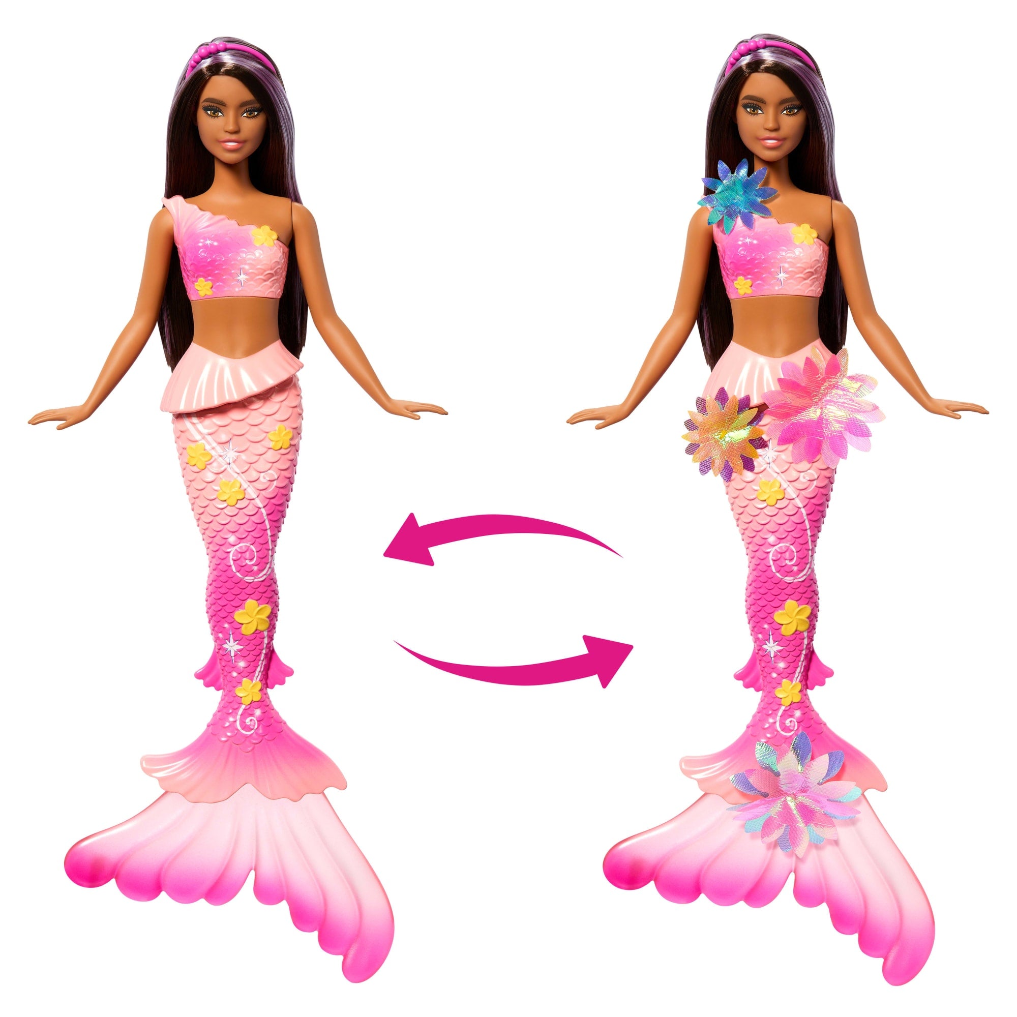 Barbie Flower Magic Mermaid Toy Doll With Surprise Blooming Flowers Feature & Pearl Headband Accessory - Image 4