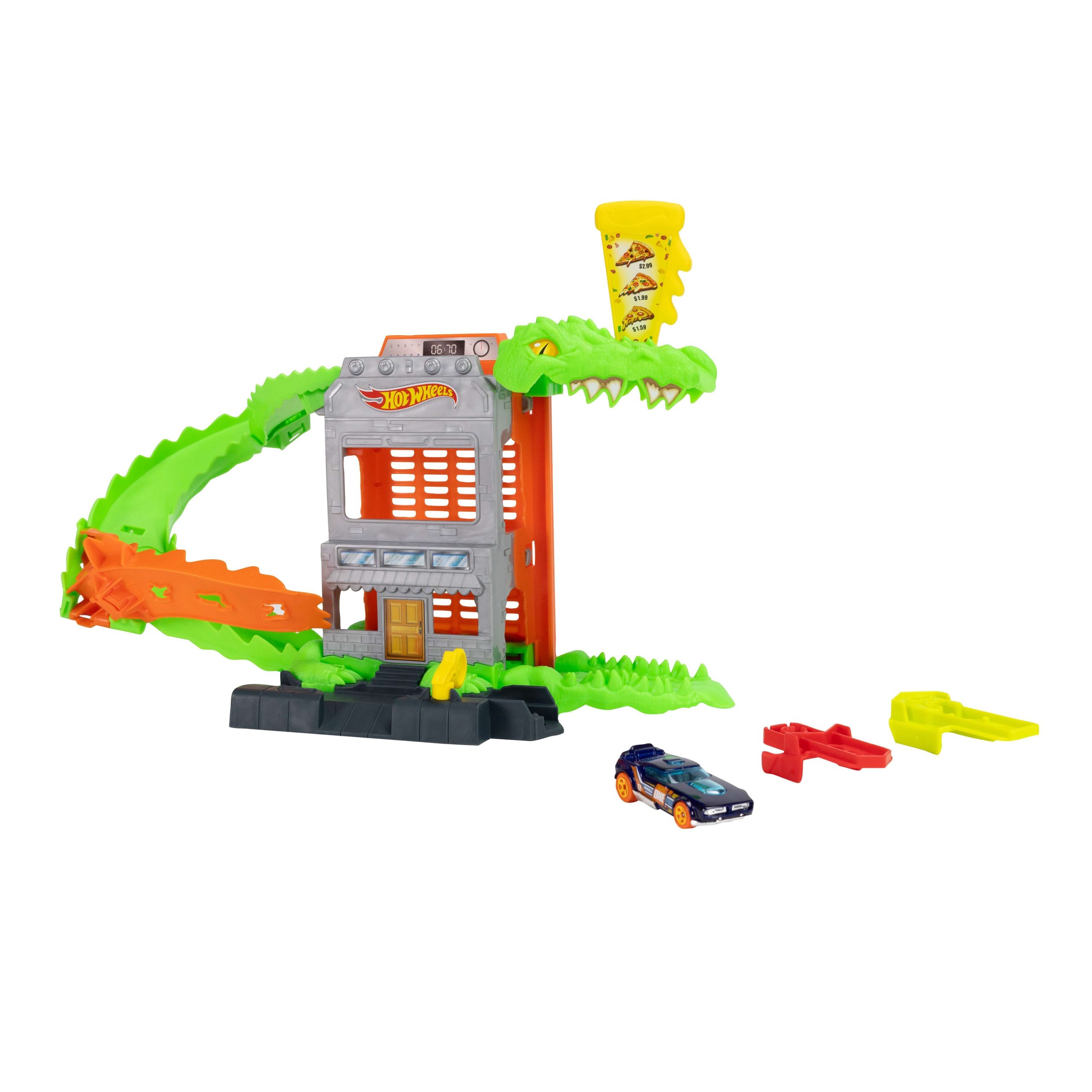 Hot Wheels City Croc Pizza Attack Playset & 1:64 Scale Toy Car. Speed Snap Track Compatible - Image 2