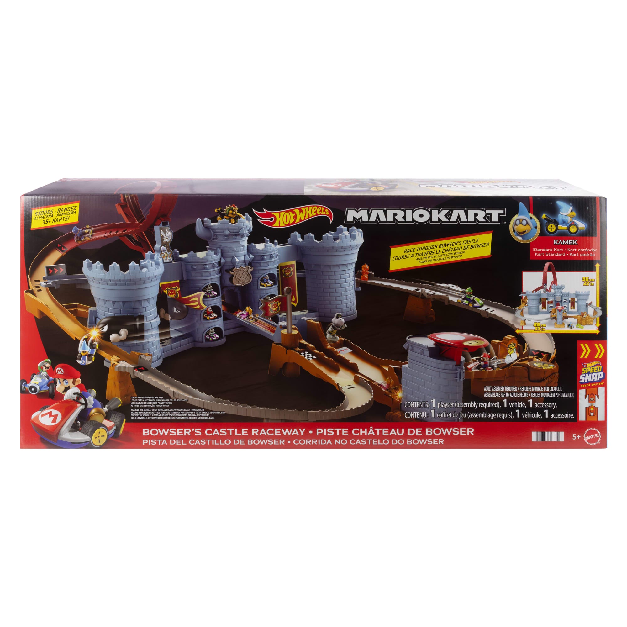 Hot Wheels Mario Kart Bowser's Castle Track Set With 1:64 Scale Die-Cast Kamek Toy Vehicle & Storage - Image 6