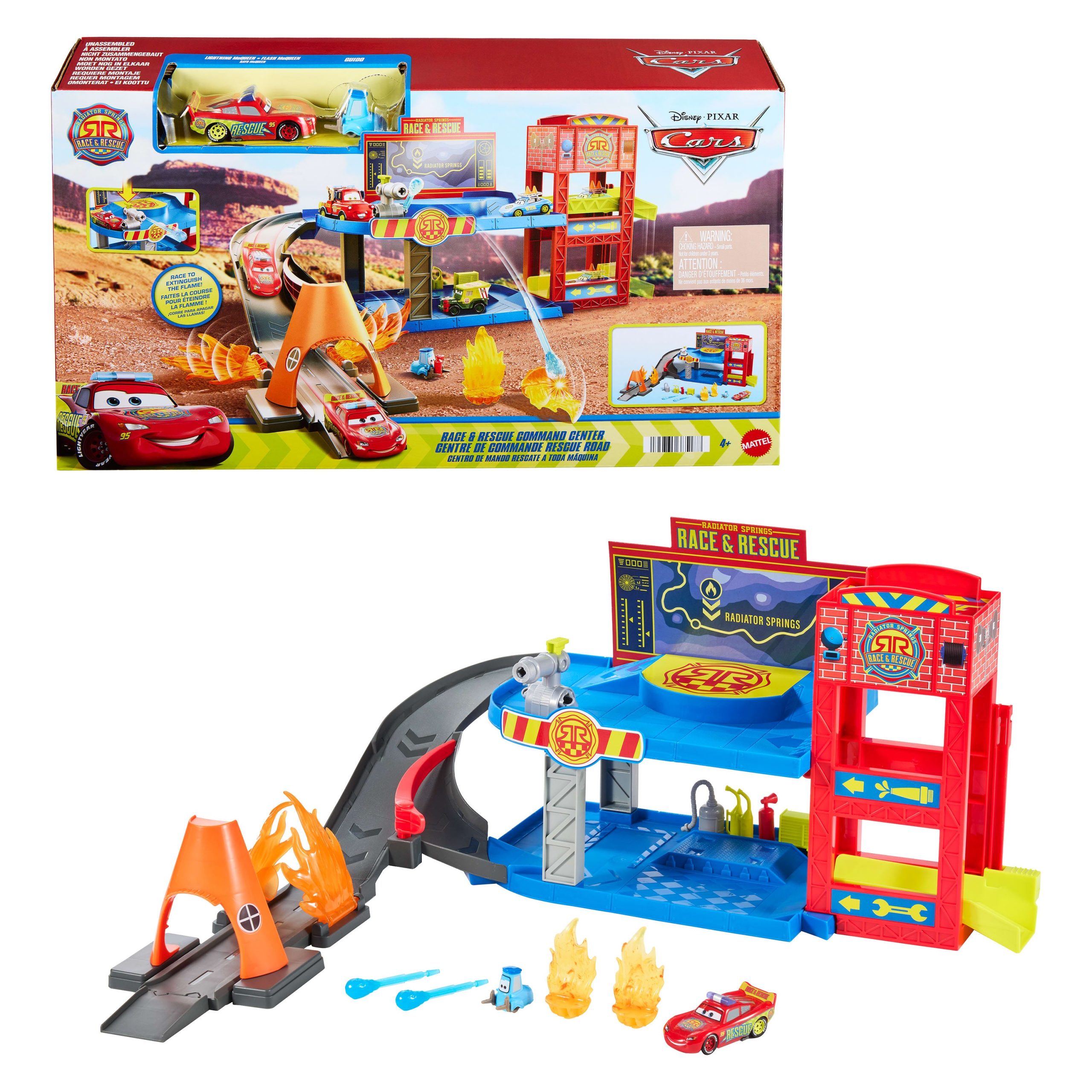 Disney And Pixar Cars Race & Rescue Command Center With Lightning Mcqueen. Guido & 4 Accessories