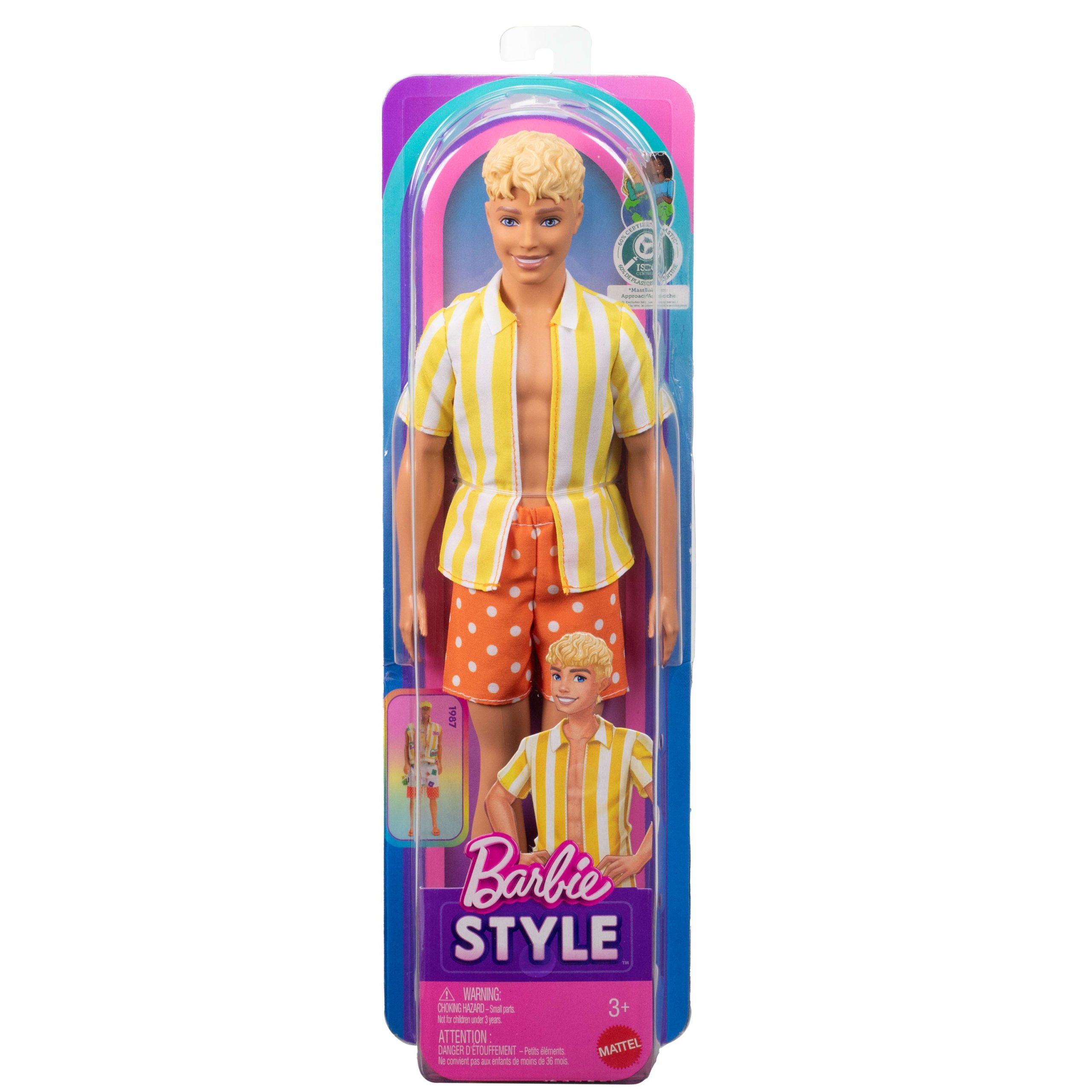 Barbie Fashionistas Style Ken Doll #252 in Orange And Yellow Polka-Dot Shorts. Yellow And White Striped Shirt. Blond Hair - Image 6