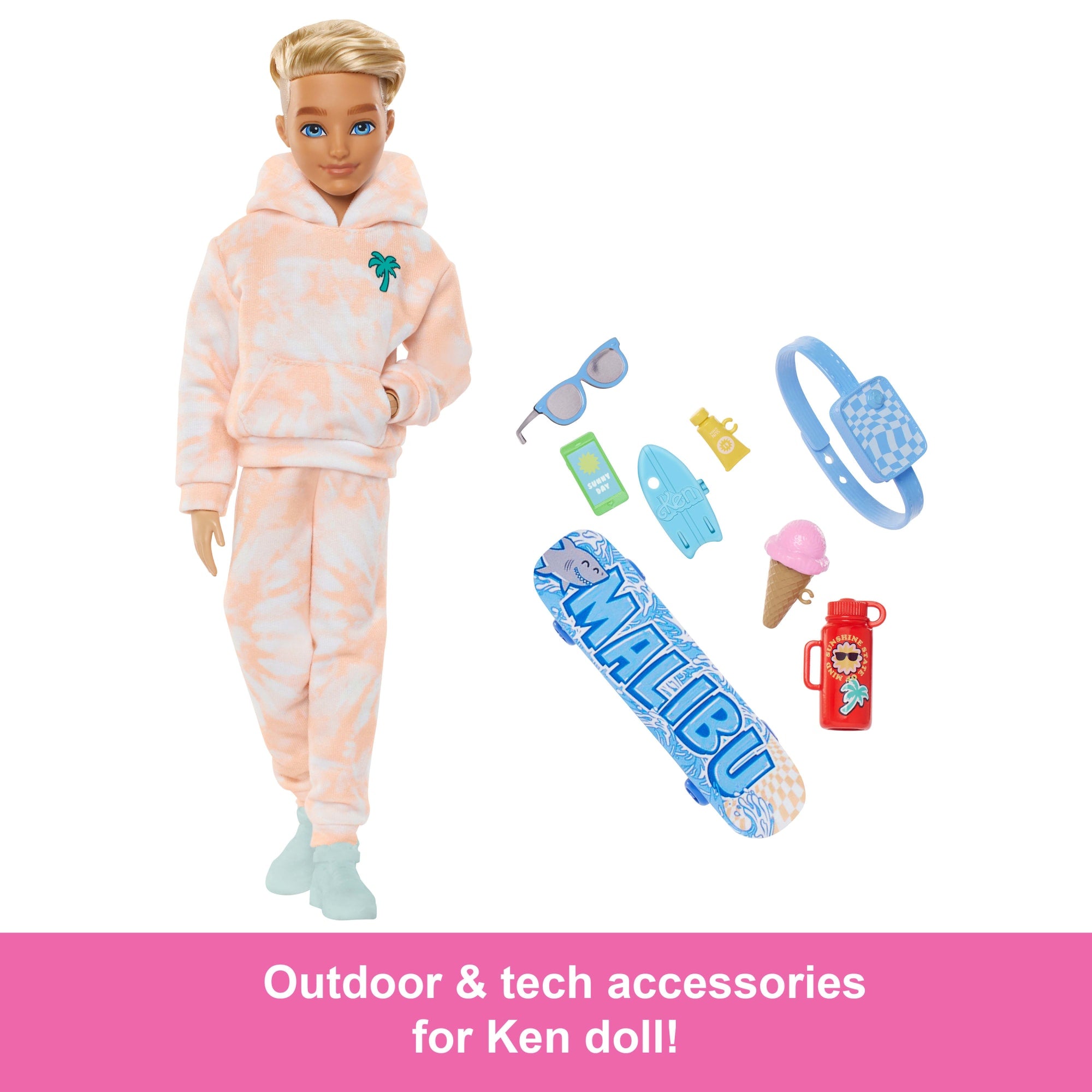 Barbie Dream Besties Ken Fashion Doll With 9 Summer & Skateboard Themed Accessories - Image 3