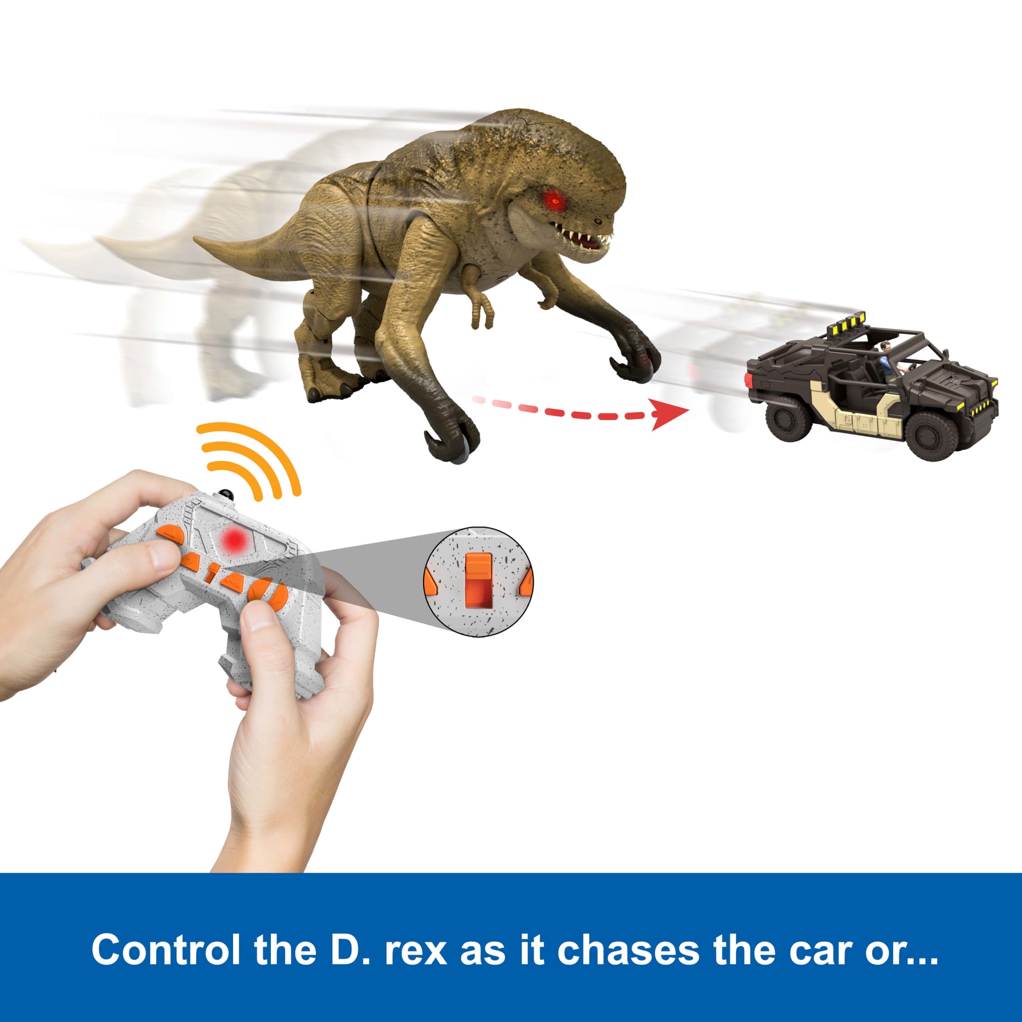 Jurassic World Rebirth Track N Chomp Distortus Rex & Vehicle. Remote Control. Lights & Growl & Chomp - Image 3