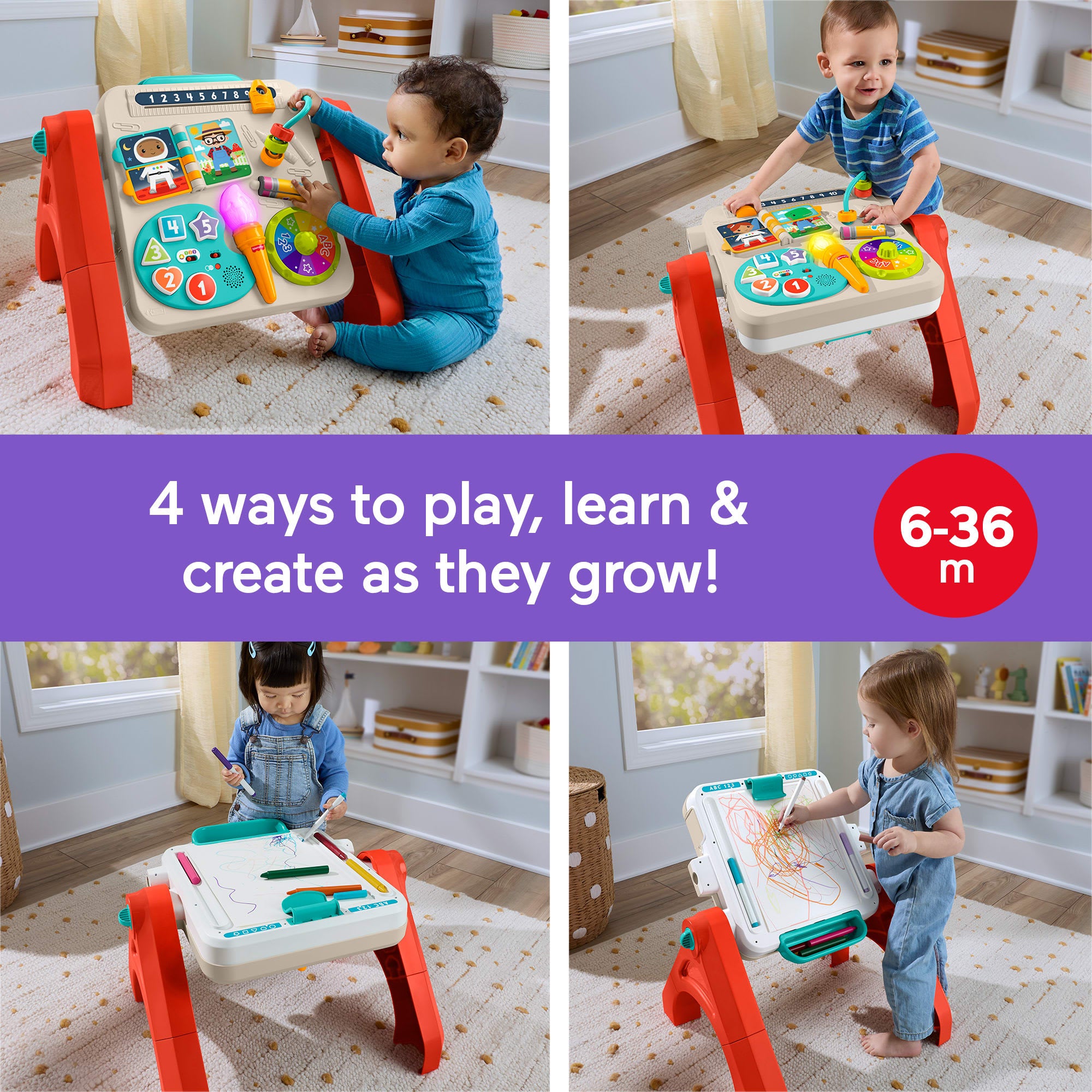 Fisher-Price 4-in-1 Activity Table & Easel. Baby & Toddler Electronic Learning Toy. Multilanguage Version - Image 2