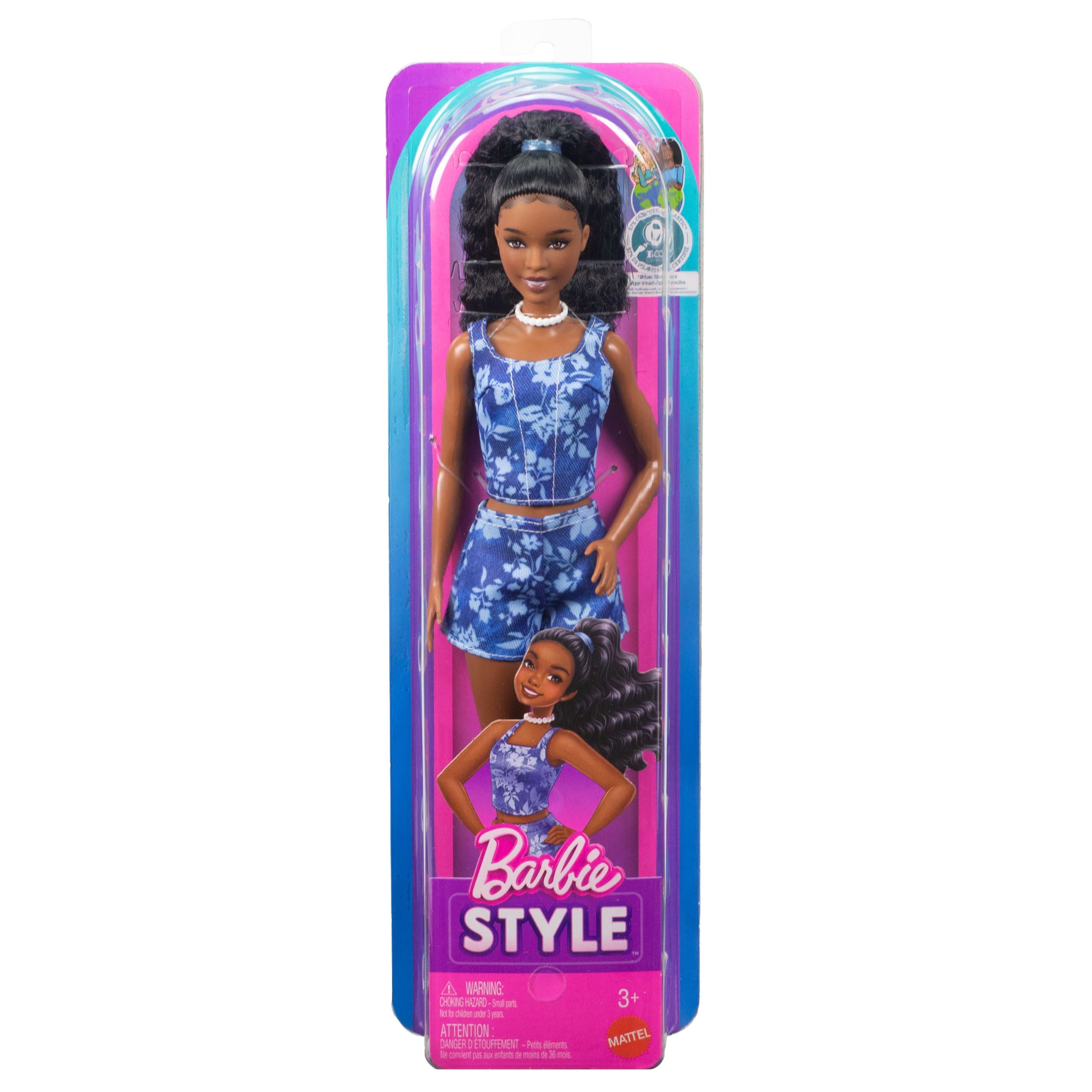 Barbie Fashionistas Style Doll #248 in Blue Floral Shorts. Blue Floral Top. Black Hair - Image 6