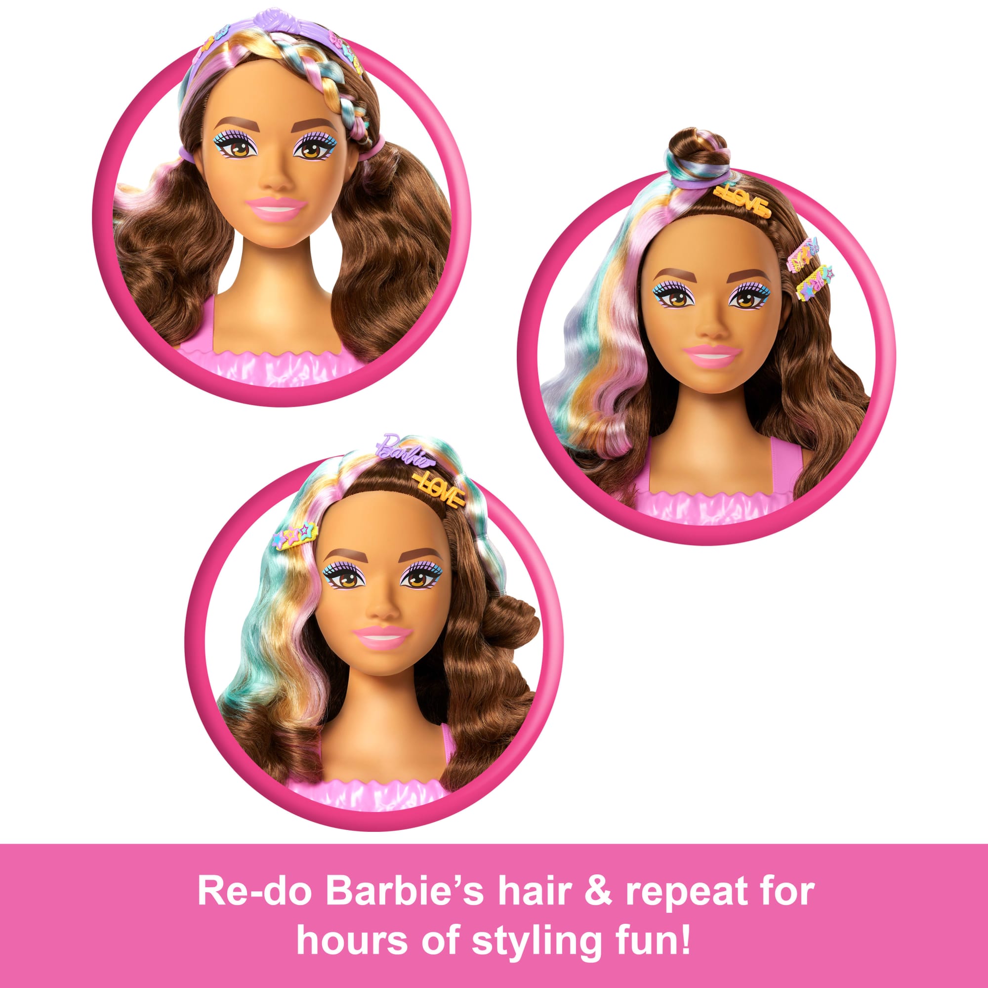 Barbie Doll Styling Head. Brown Hair With 20+ Hair Styling Accessories - Image 4