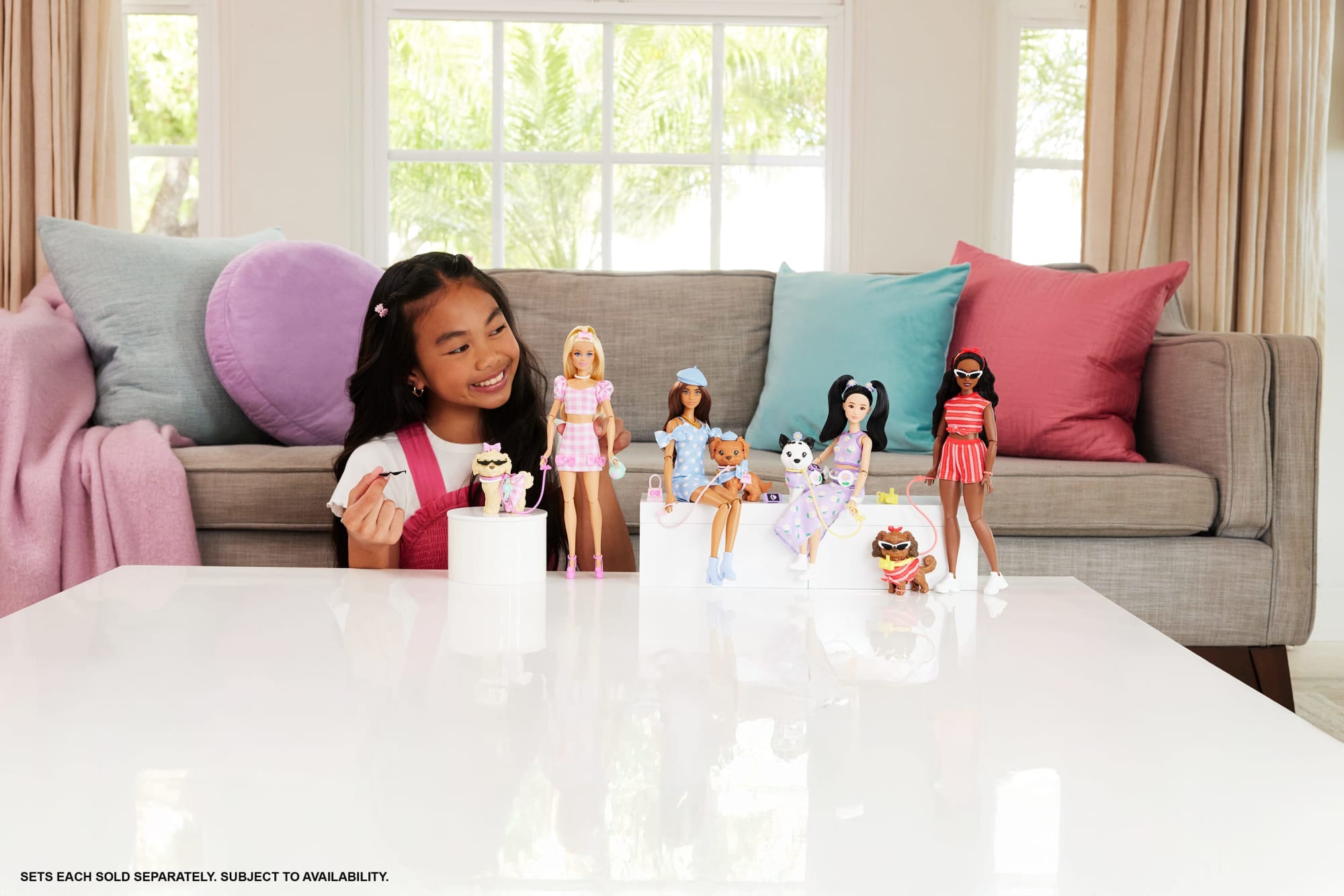 Barbie Twinning Looks Fashion Doll With Pet Dog. Matching Blue Clothes & Accessories. Brunette - Image 2