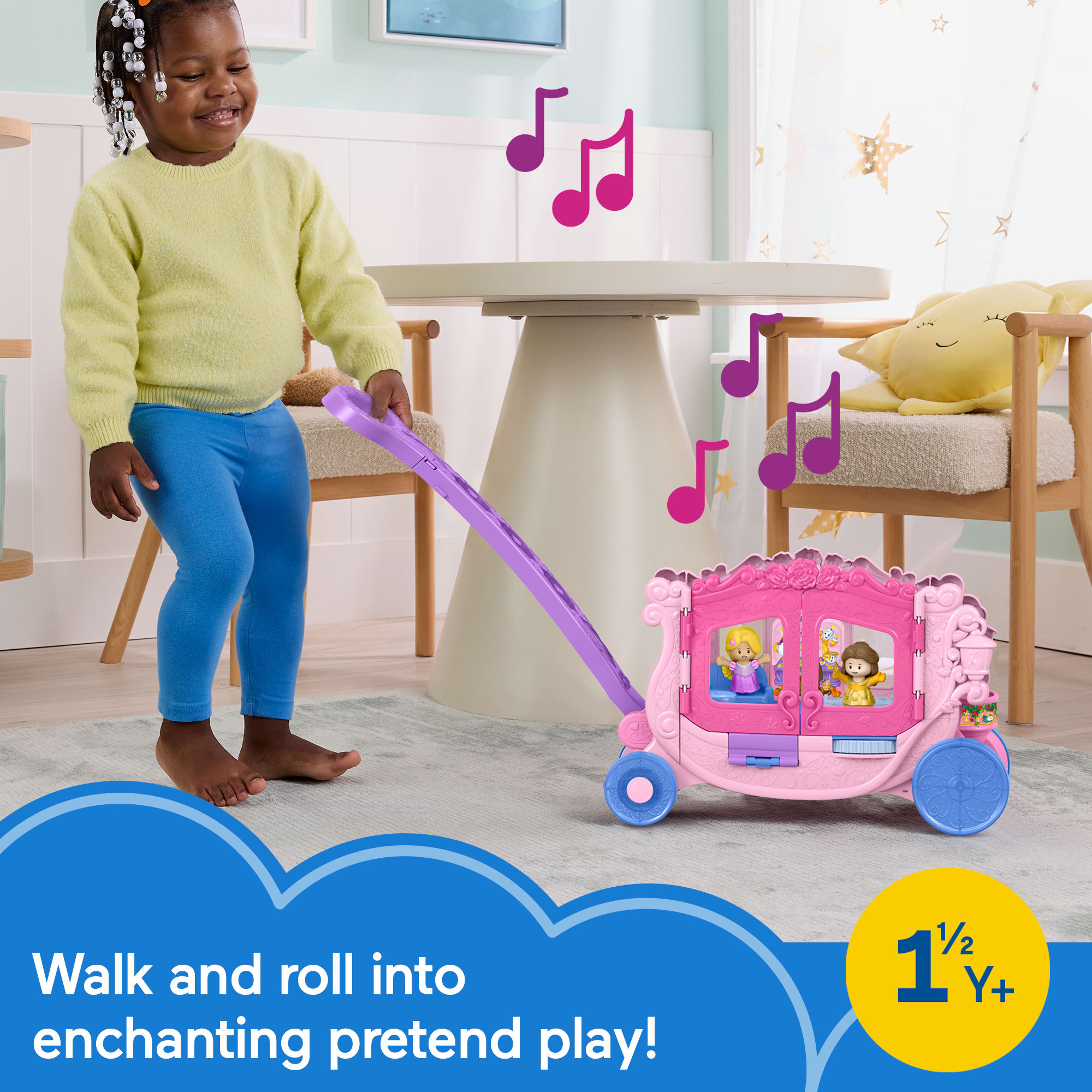Fisher-Price Little People Disney Princess Pull-Along Musical Carriage Toddler Toy With 2 Figures - Image 2