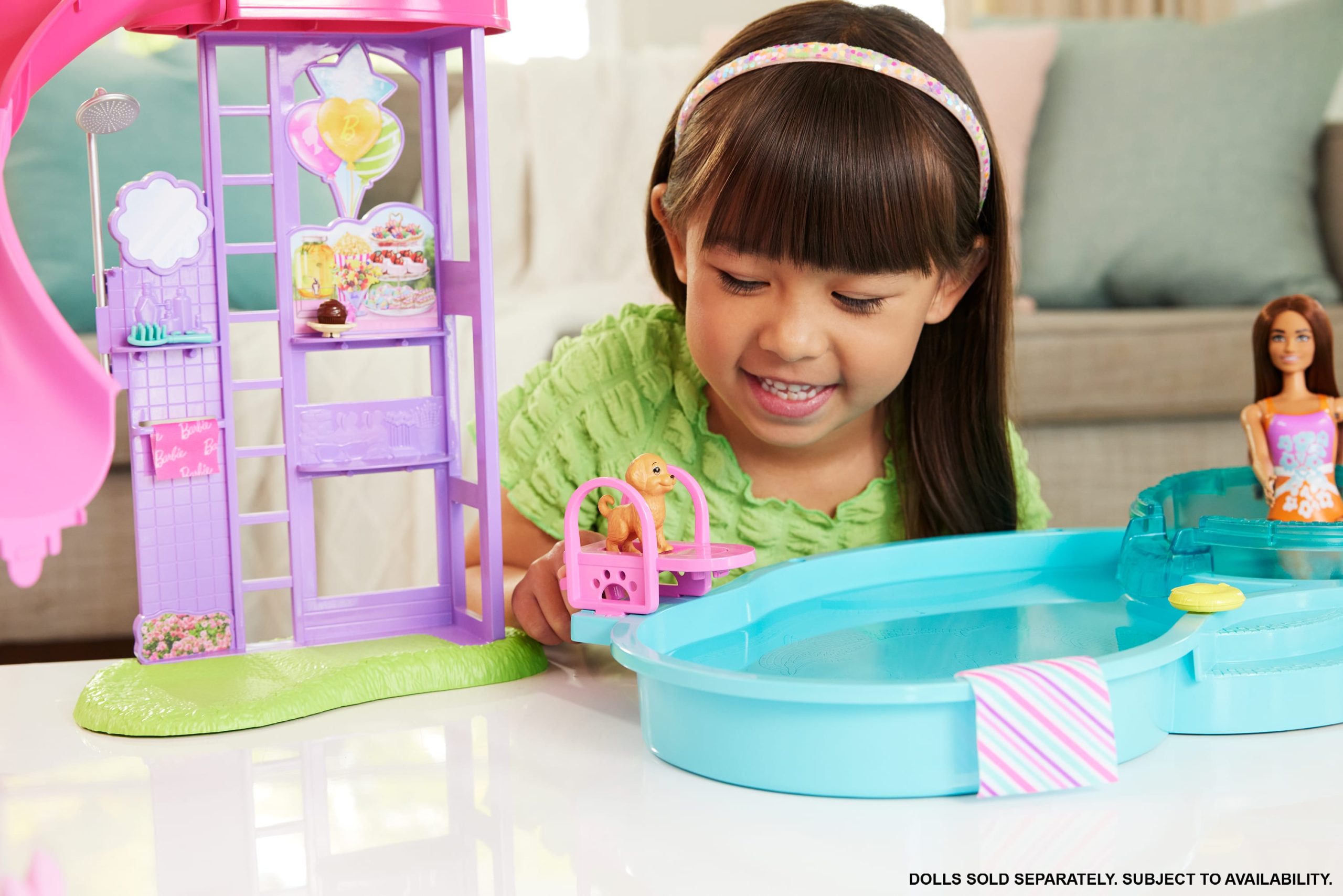 Barbie Dream Pool Playset With Slide & Bubbling Hot Tub. 20+ Accessories Including Pet. Floaties & More - Image 2