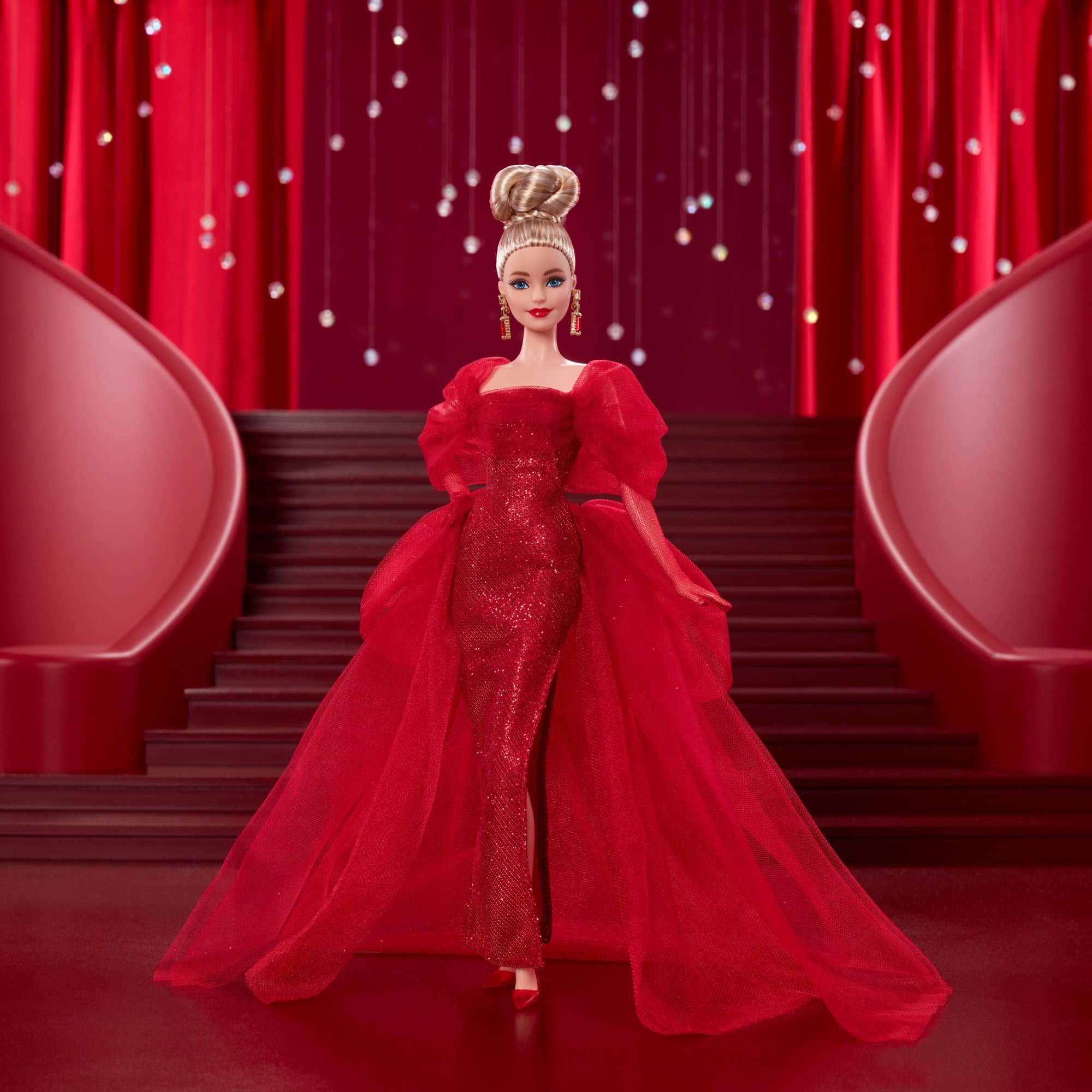 Barbie Signature Collectible Doll For Mattel 80th Anniversary. Glittery Red Tulle Gown. Blonde Hair - Image 2