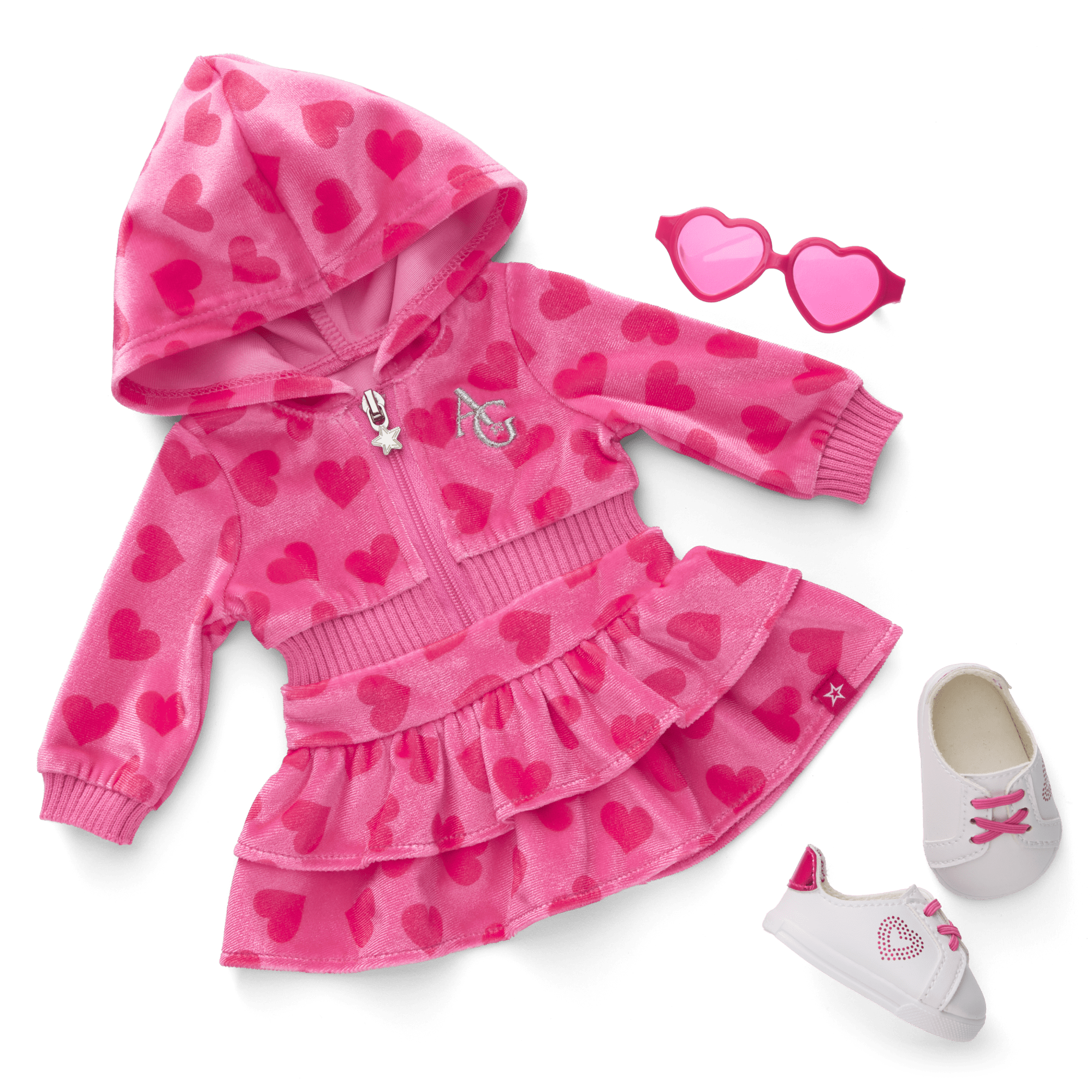 Pink Hearts Hoodie Dress for Girls & 18-inch Dolls - Image 7