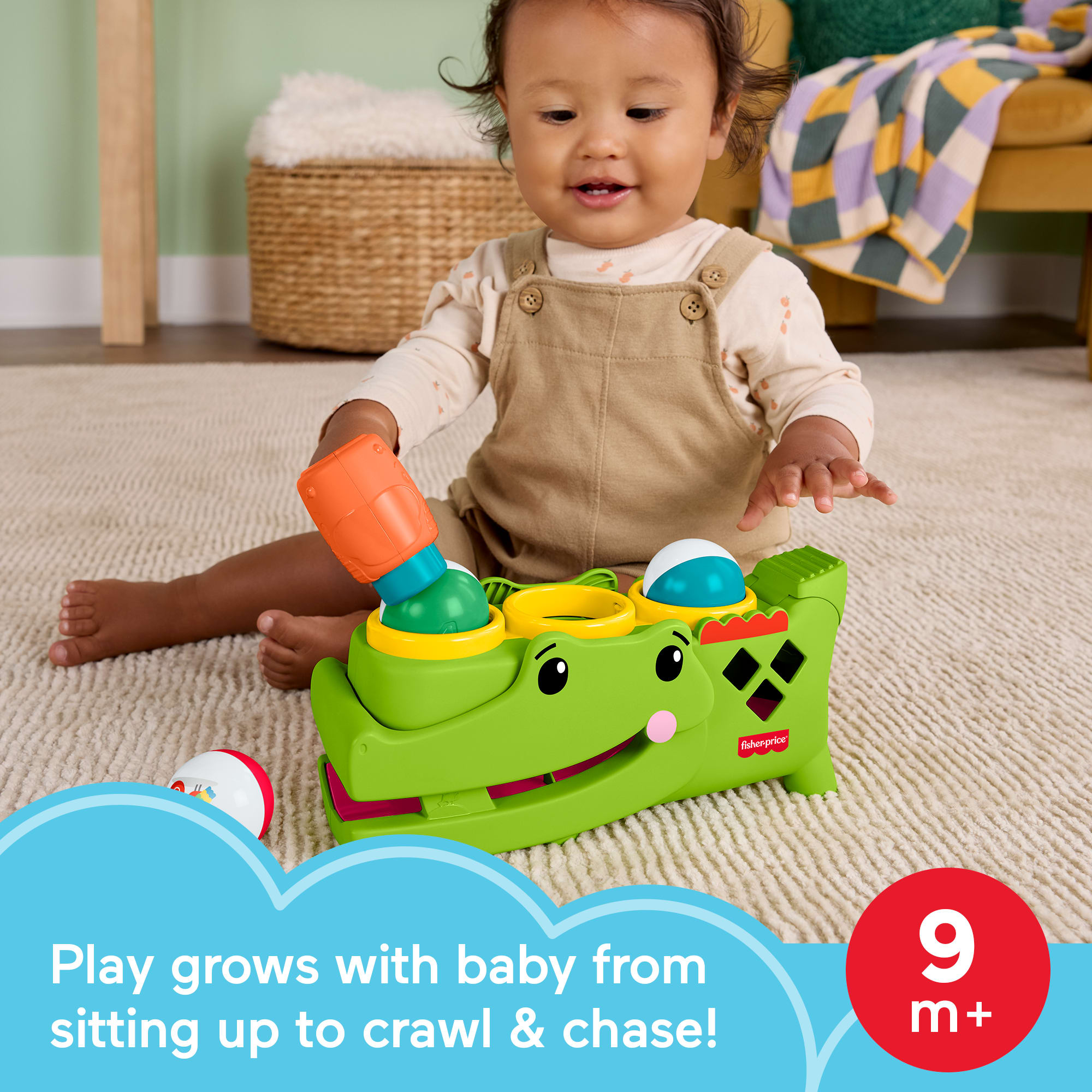 Fisher-Price Sit & Tap Rolligator. Pounding Activity Toy For Baby Crawling Play. 3 Balls & Hammer - Image 2