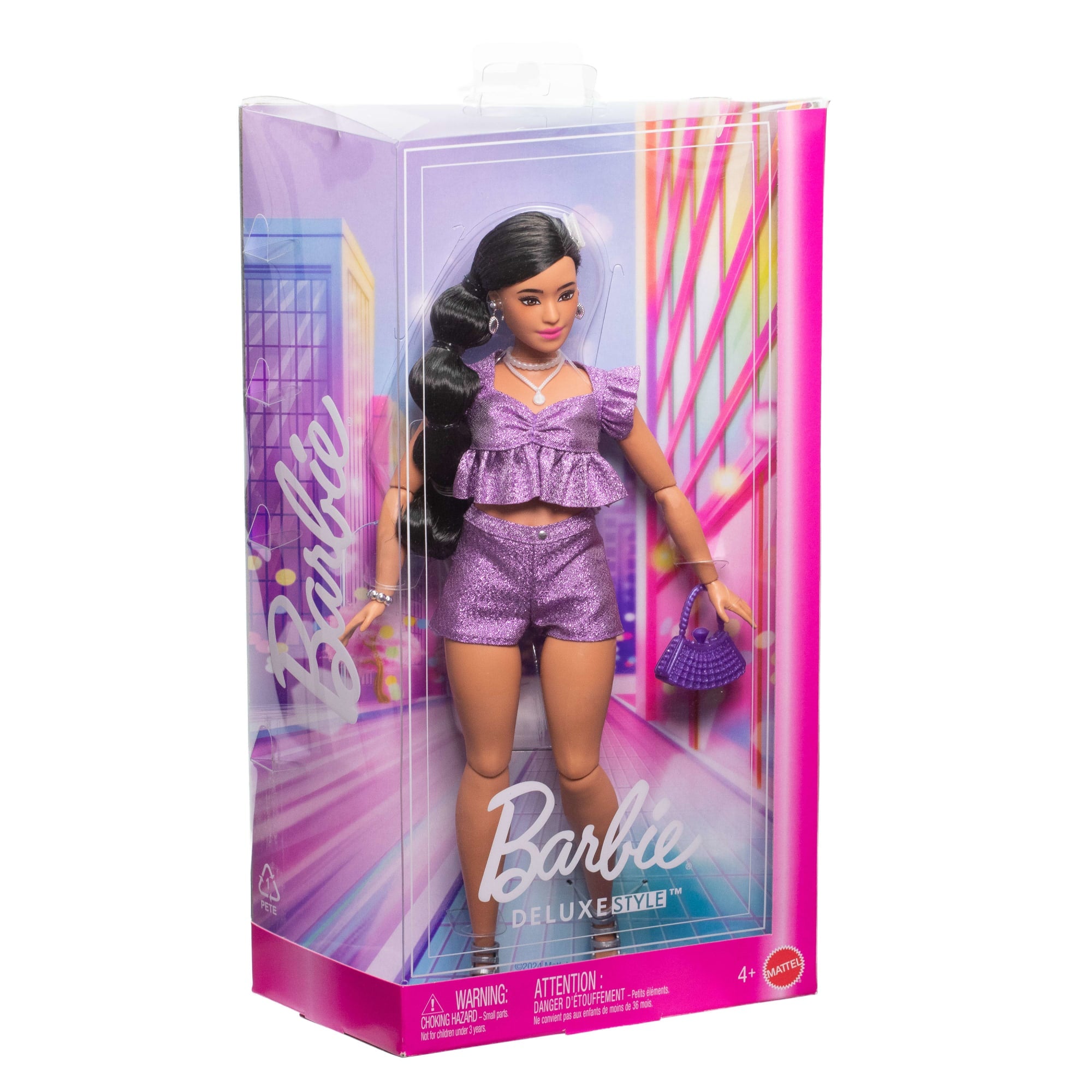 Barbie Deluxe Style Fashion Doll #8 in Metallic Purple Top And Sparkly Shorts With Accessories - Image 6