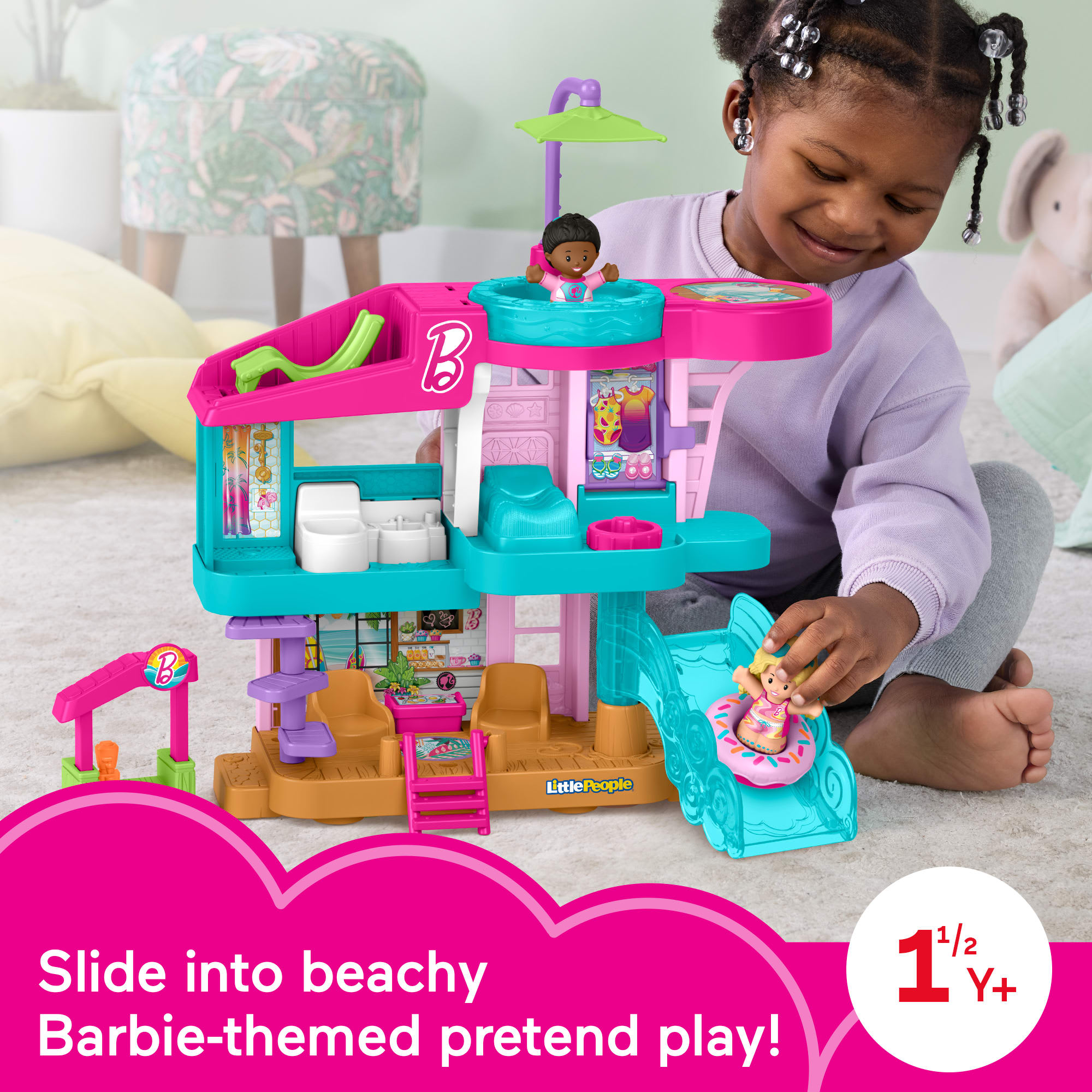 Fisher-Price Little People Barbie Beach House Toddler Playset With Figures & Accessories - Image 2