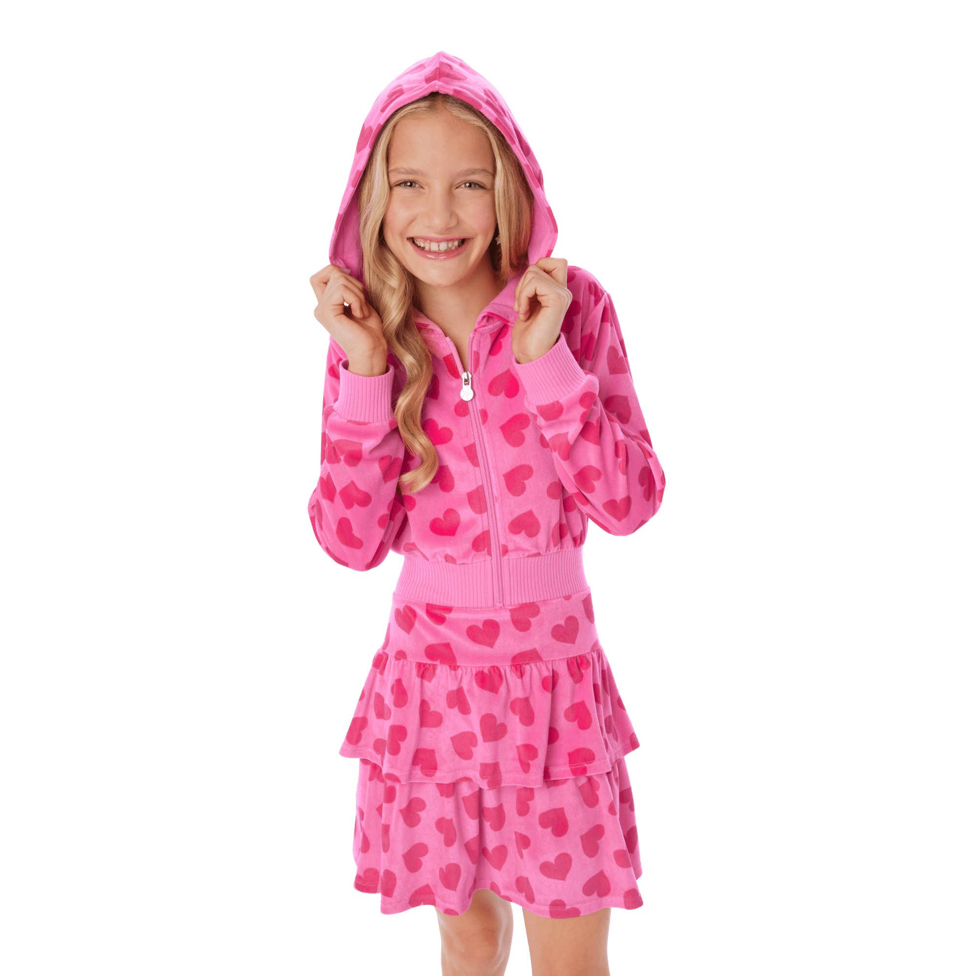 Pink Hearts Hoodie Dress for Girls - Image 3