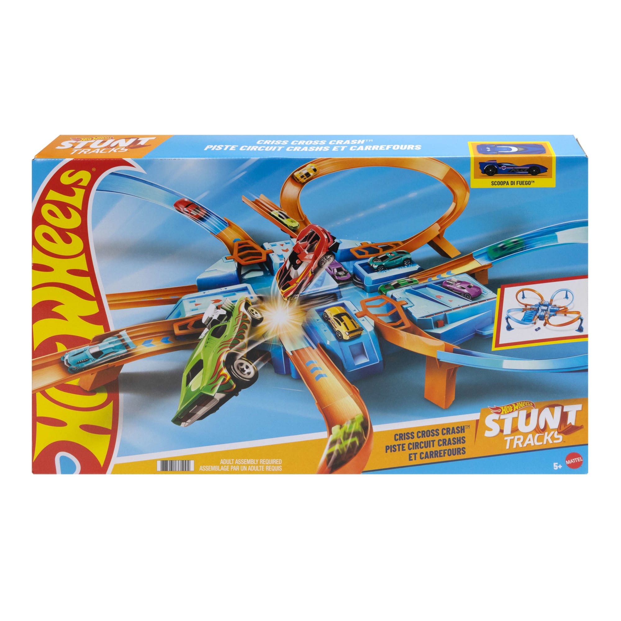 Hot Wheels Track Set With 1:64 Scale Toy Car. Criss-Cross Crash Track With Motorized Booster - Image 6