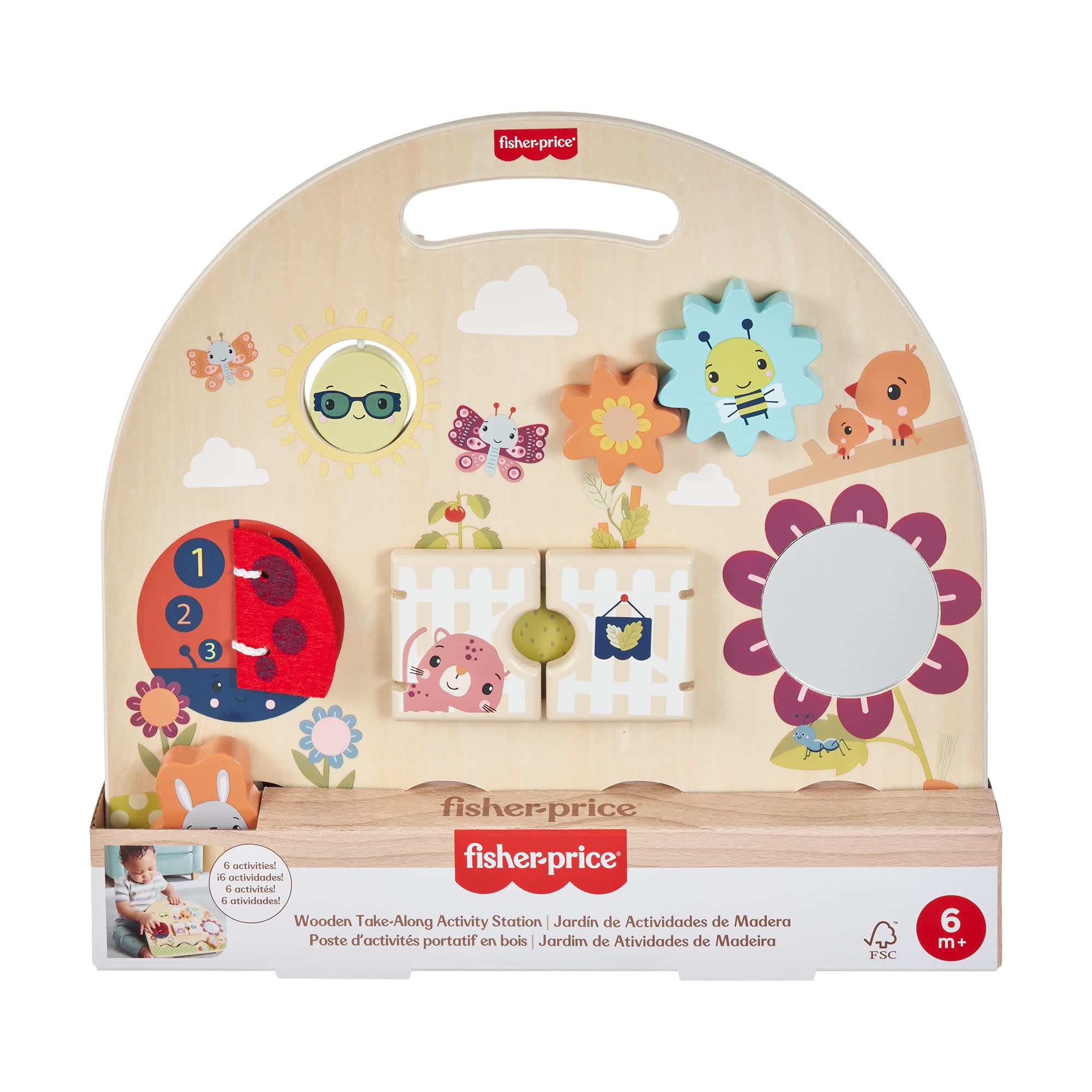Fisher-Price Wooden Take-Along Activity Station. Wood Busy Board For Baby & Toddler - Image 6