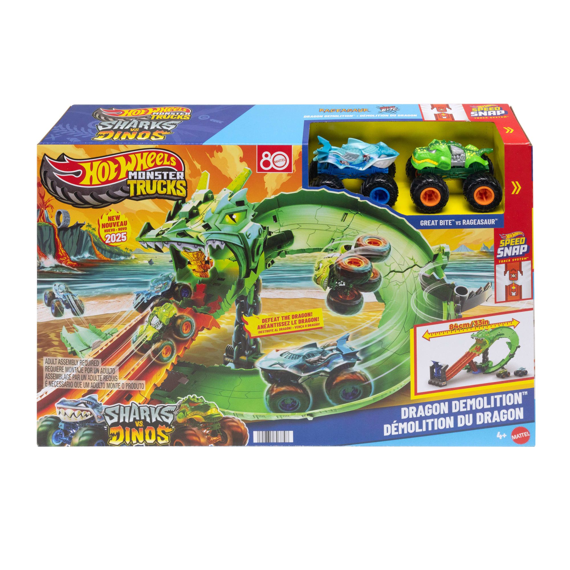 Hot Wheels Monster Trucks Pista de Juguete Tiburones vs. Dinosaurios Destrucción del Dragón - Image 6