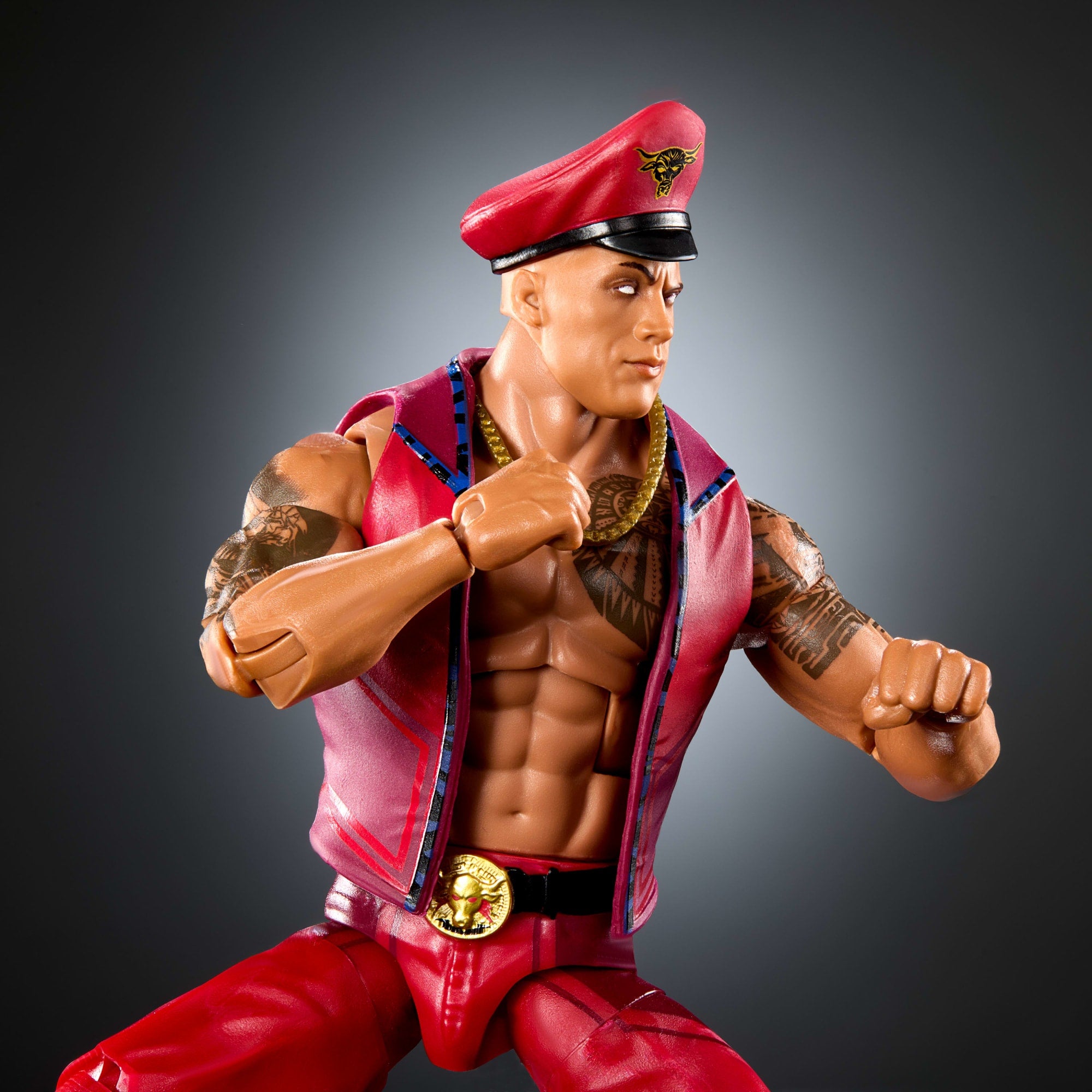 WWE X Street Fighter The Rock Final Boss Action Figure & Accessories. 6-Inch Collectible M. Bison Mashup Set - Image 4