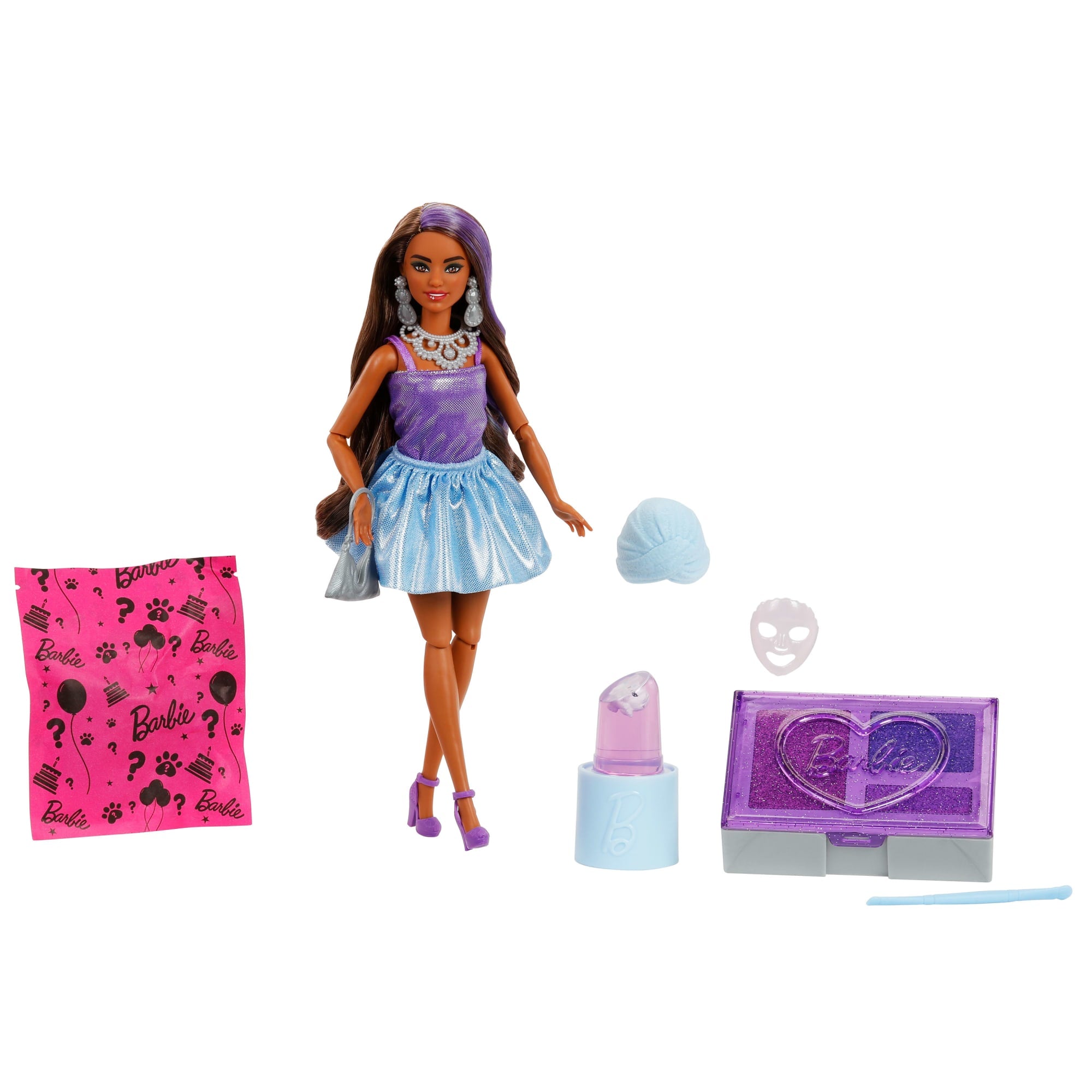 Barbie Party Unboxed Glam Party Series Purple Sparkle Doll & Accessories With 10 Surprises - Image 2