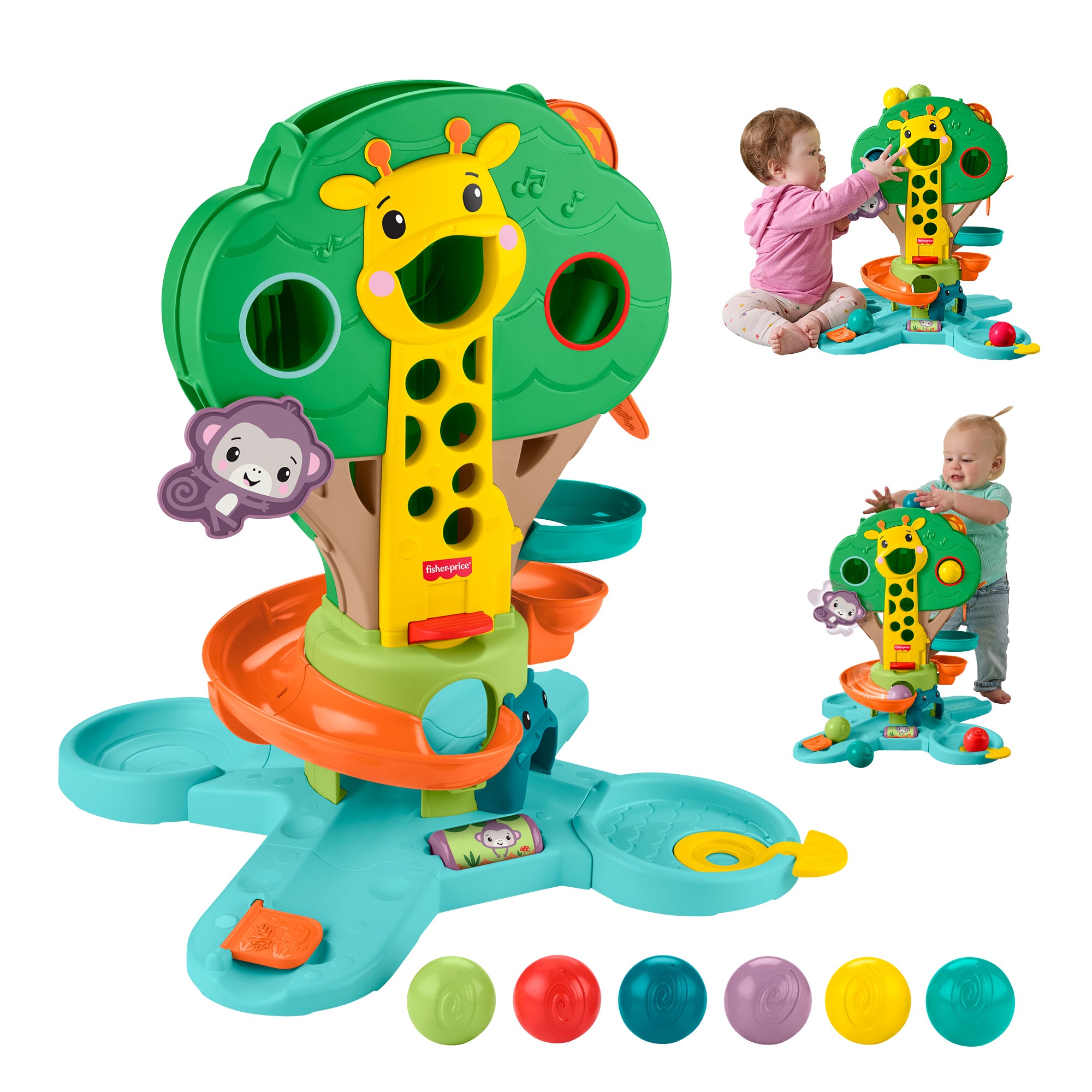 Fisher-Price Sit-To-Stand Jungle Tree. Baby To Toddler Musical Ball Drop Play Center. 6 Balls