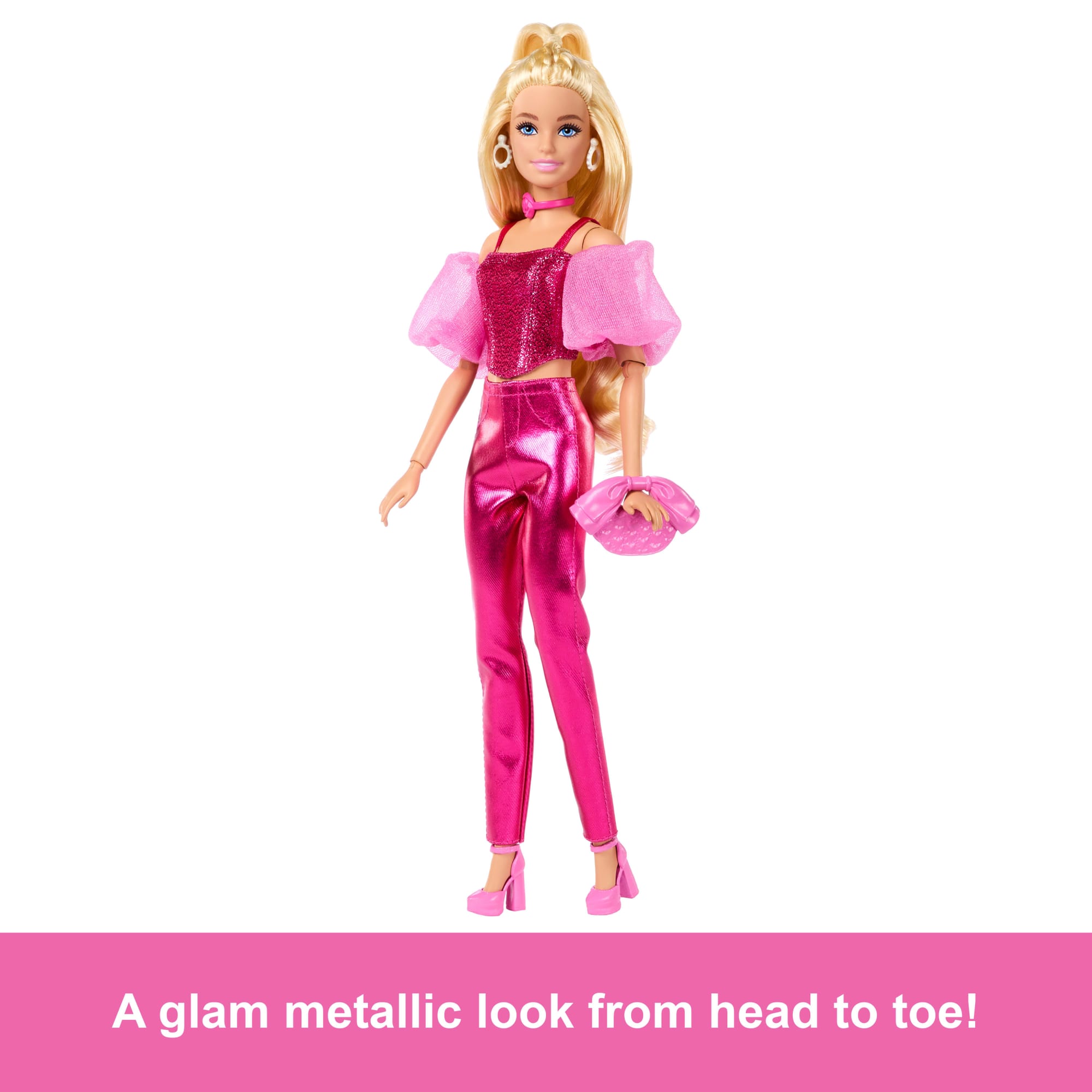 Barbie Deluxe Style Fashion Doll #5 in Metallic Pink Outfit With Corset Top And Accessories. Blonde - Image 4
