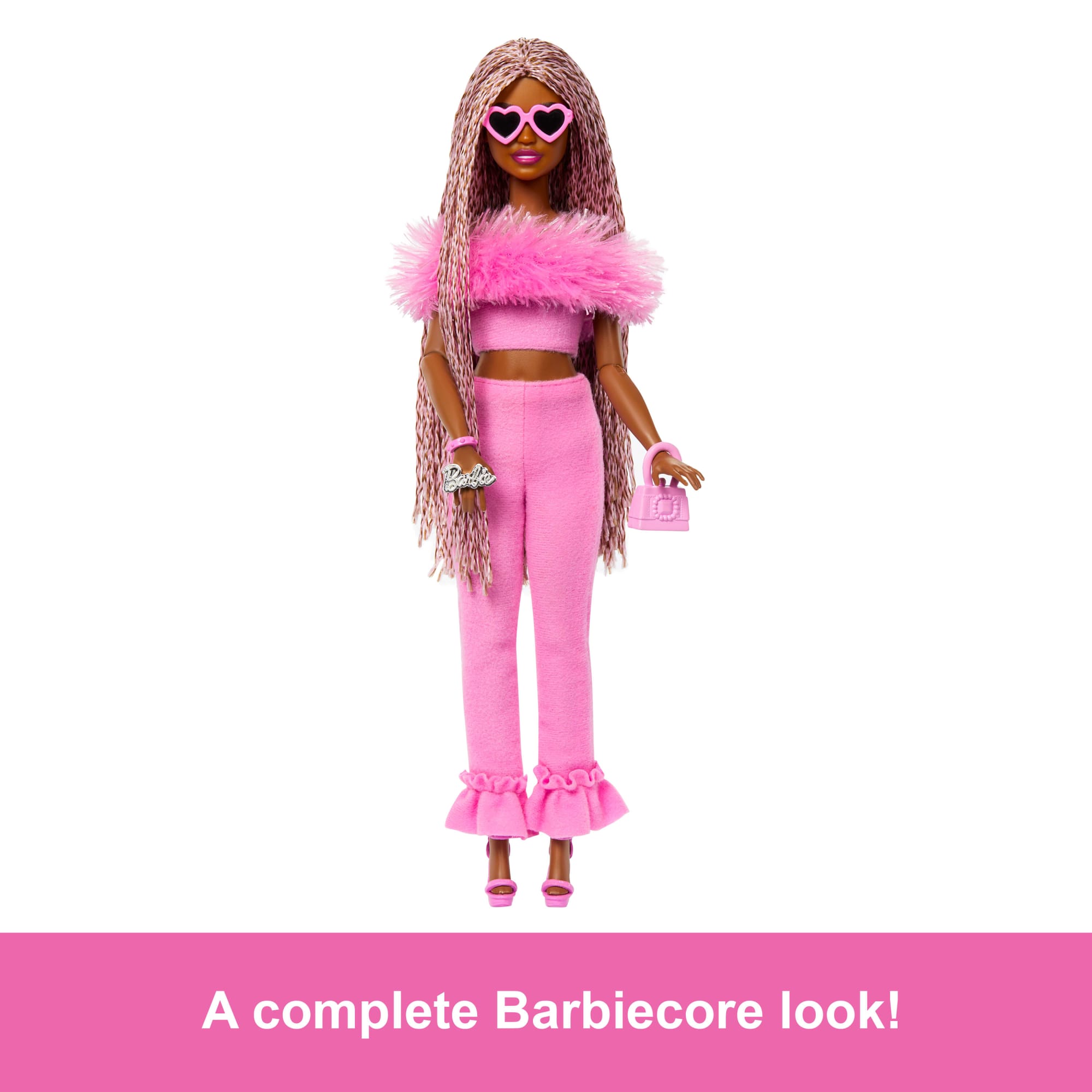 Barbie Deluxe Style Doll #4 in Soft Pink Jumpsuit. Pink And Brown Braided Hair - Image 5