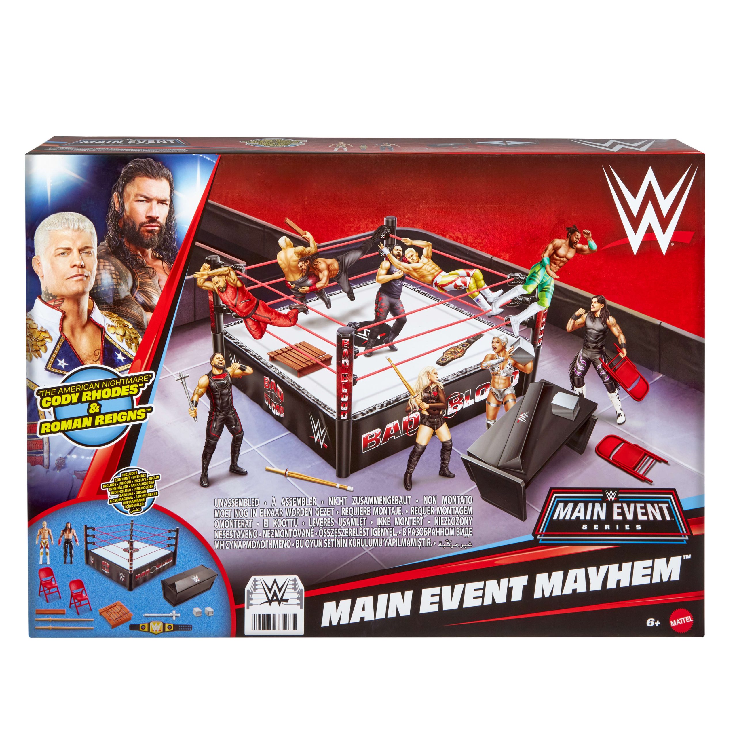 WWE Main EVent Mayhem Playset With 2 Action Figures. Exclusive Ring & Table. Plus 10 Accessories - Image 2