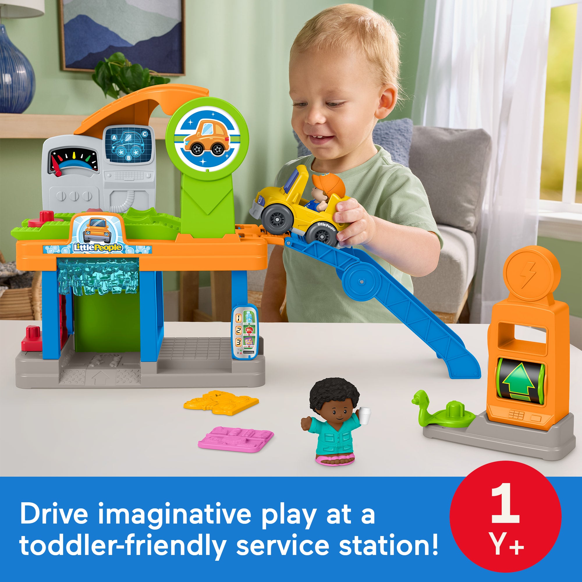 Fisher-Price Little People Fillin' Fun Service Station Toddler Playset. 1 Toy Car & 2 Figures - Image 2