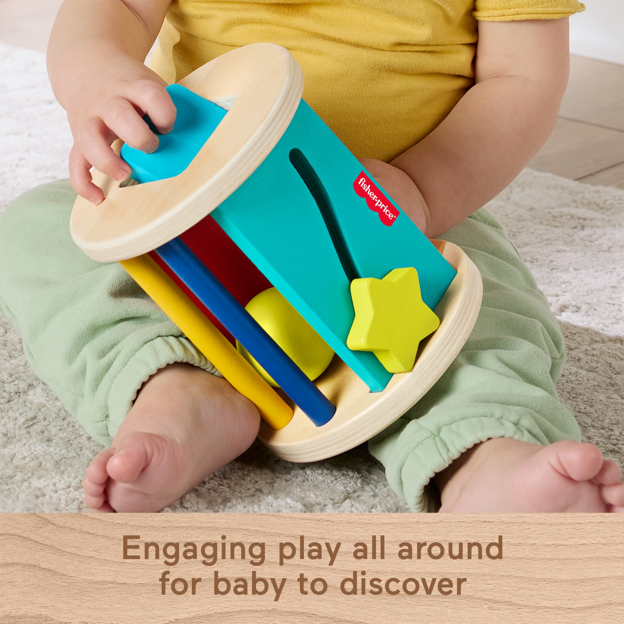 Fisher-Price Wooden Crawl After Roller Baby Activity Toy For Sensory & Motor Skills Development - Image 3