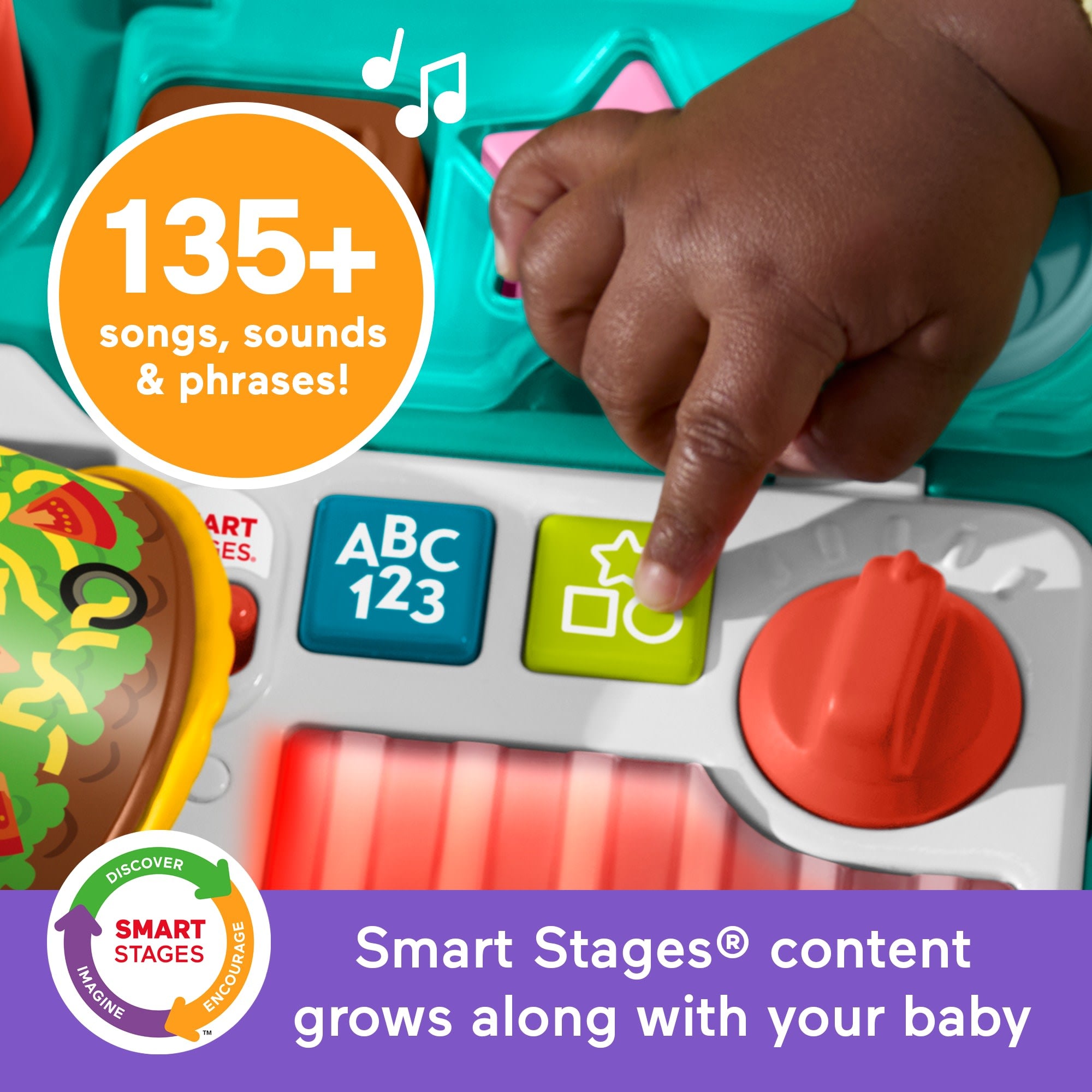 Fisher-Price Laugh & Learn 4-In-1 Snack Cart Walker Baby & Toddler Learning Toy With 14 Play Pieces - Image 3