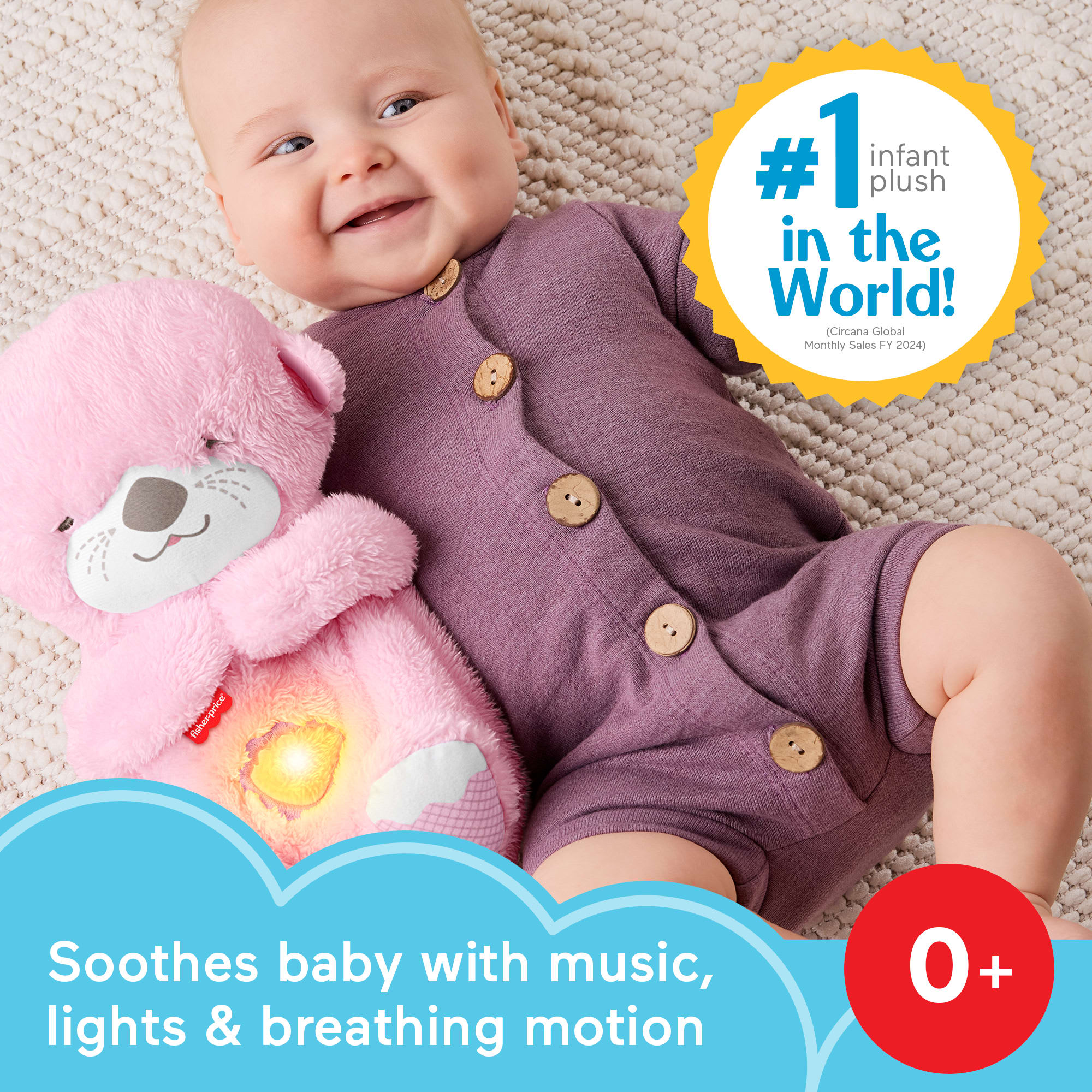 Fisher-Price Soothe 'n Snuggle Otter. Pink Plush Baby Toy. Sound Machine With Breathing Motion - Image 2