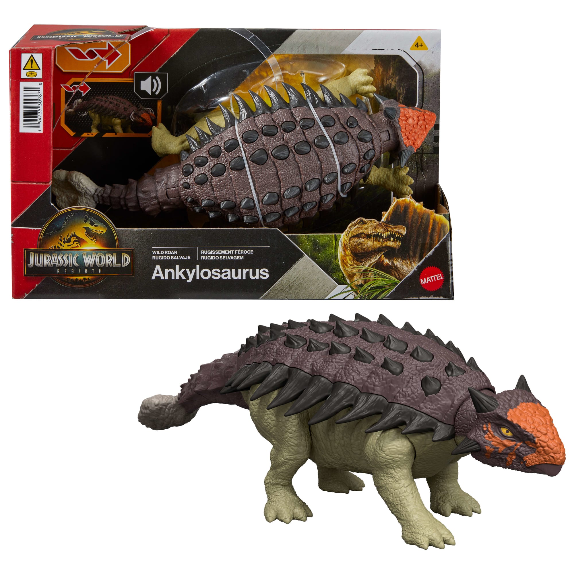 Jurassic World Rebirth Wild Roar Ankylosaurus Dinosaur Toy. Tail Attack Motion & Sound