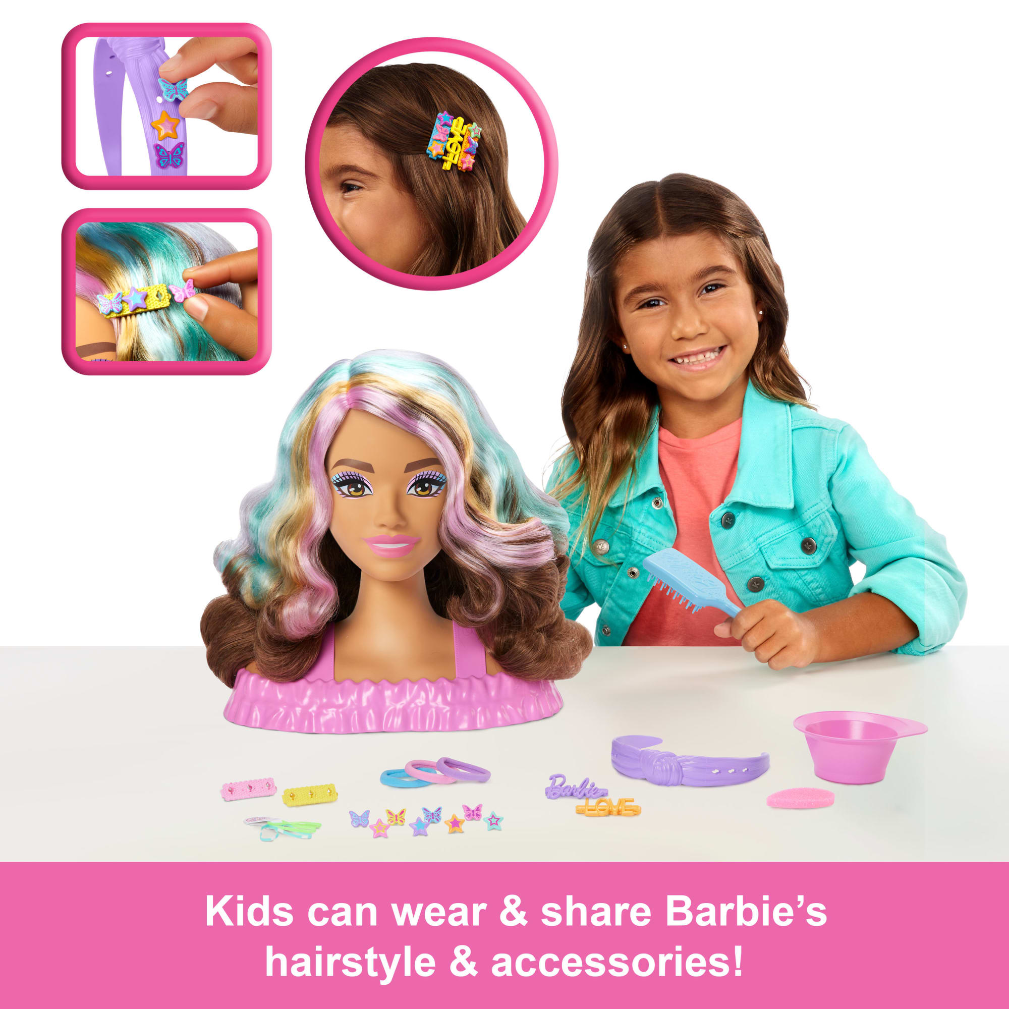 Barbie Doll Styling Head. Brown Hair With 20+ Hair Styling Accessories - Image 2