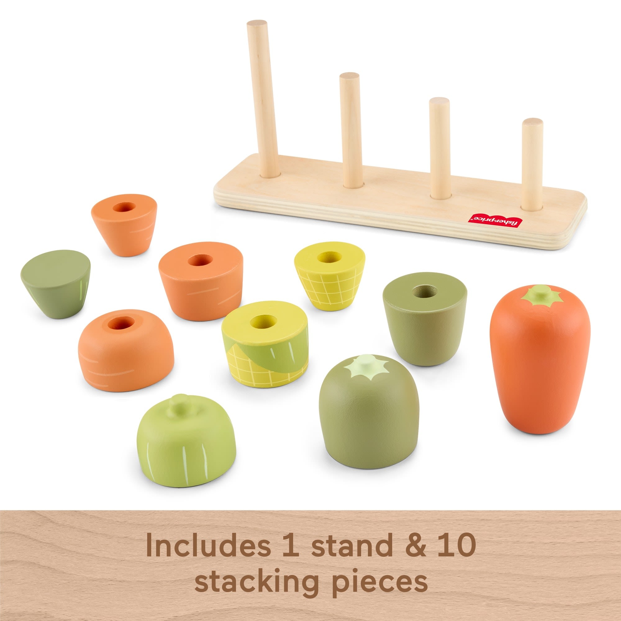 Fisher-Price Tiny Garden Wooden Veggie Stacker Toddler Activity Toy. 11 Wood Pieces - Image 5