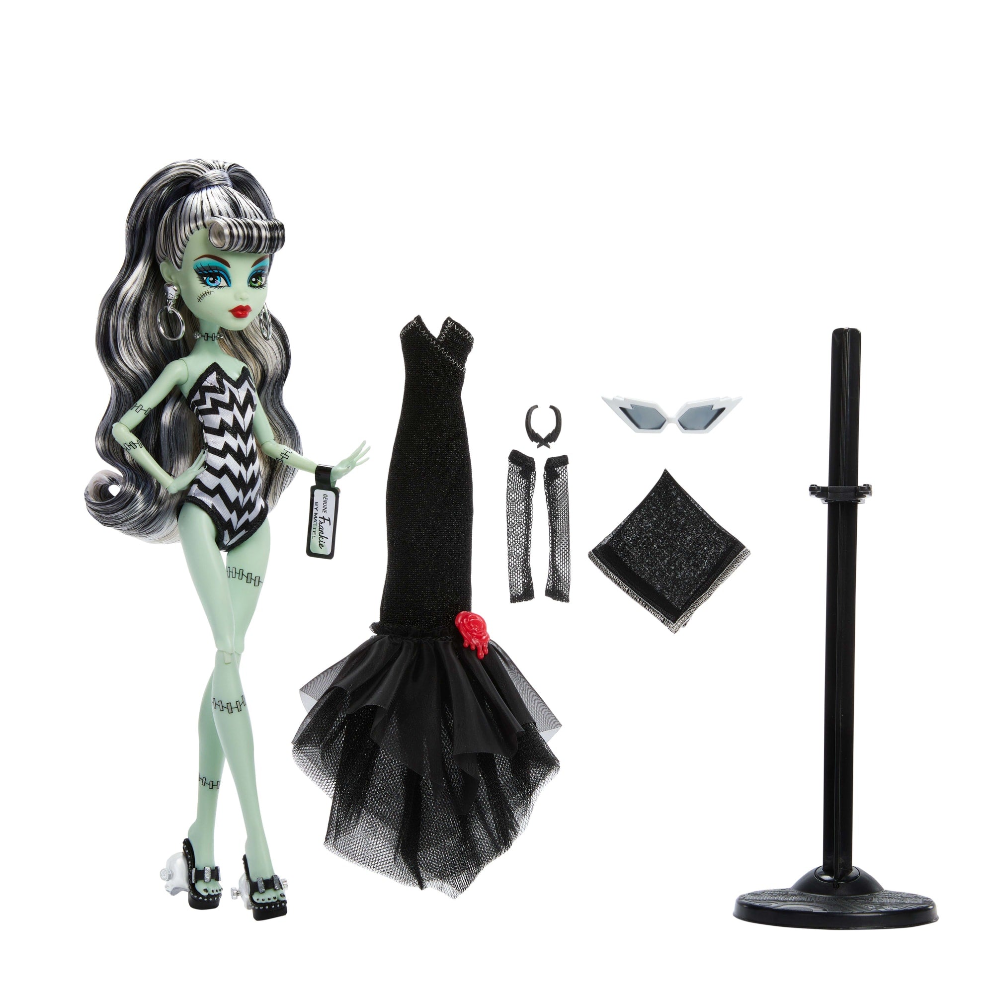 Monster High X Barbie Doll. Frankie Stein With Original Barbie Swimsuit. Black Dress And Accessories - Image 6