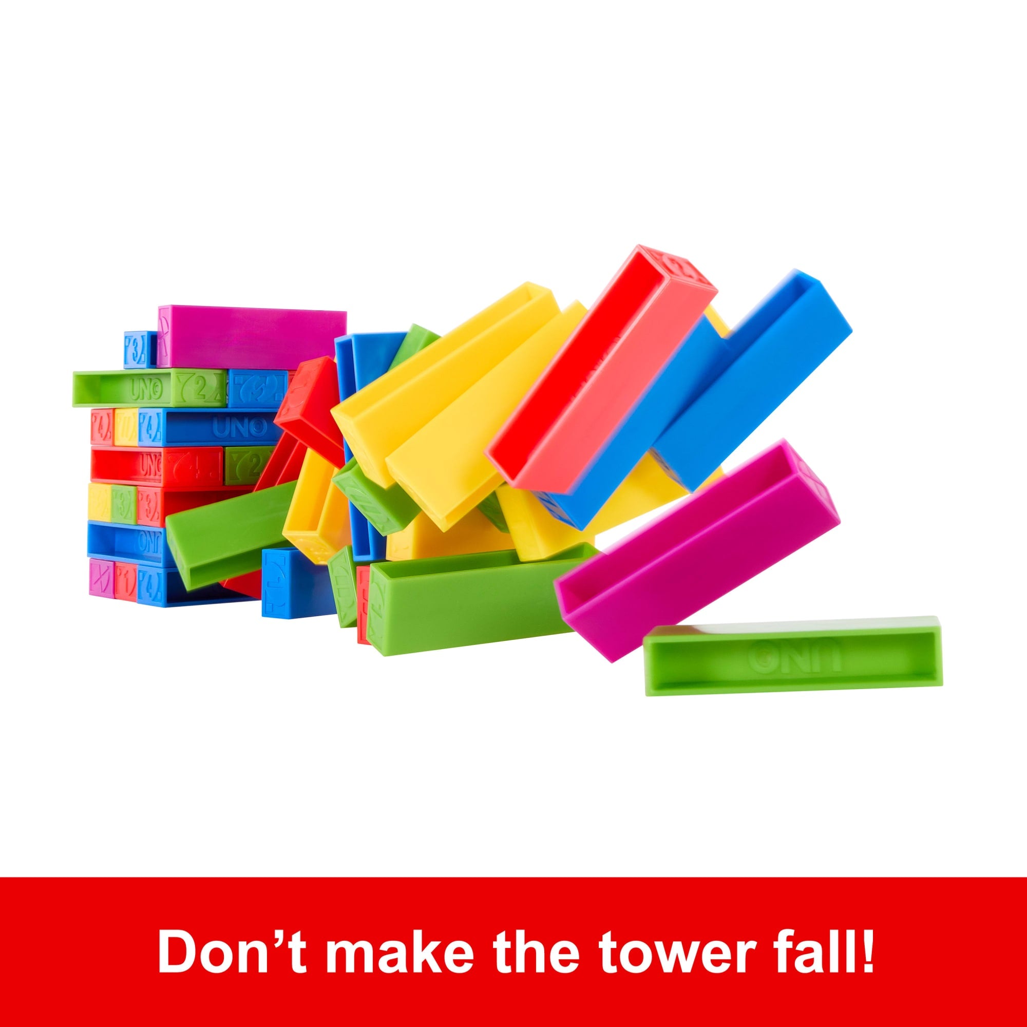 UNO Stacko Game For Kids & Family With 45 Colored Stacking Blocks & Tray - Image 5