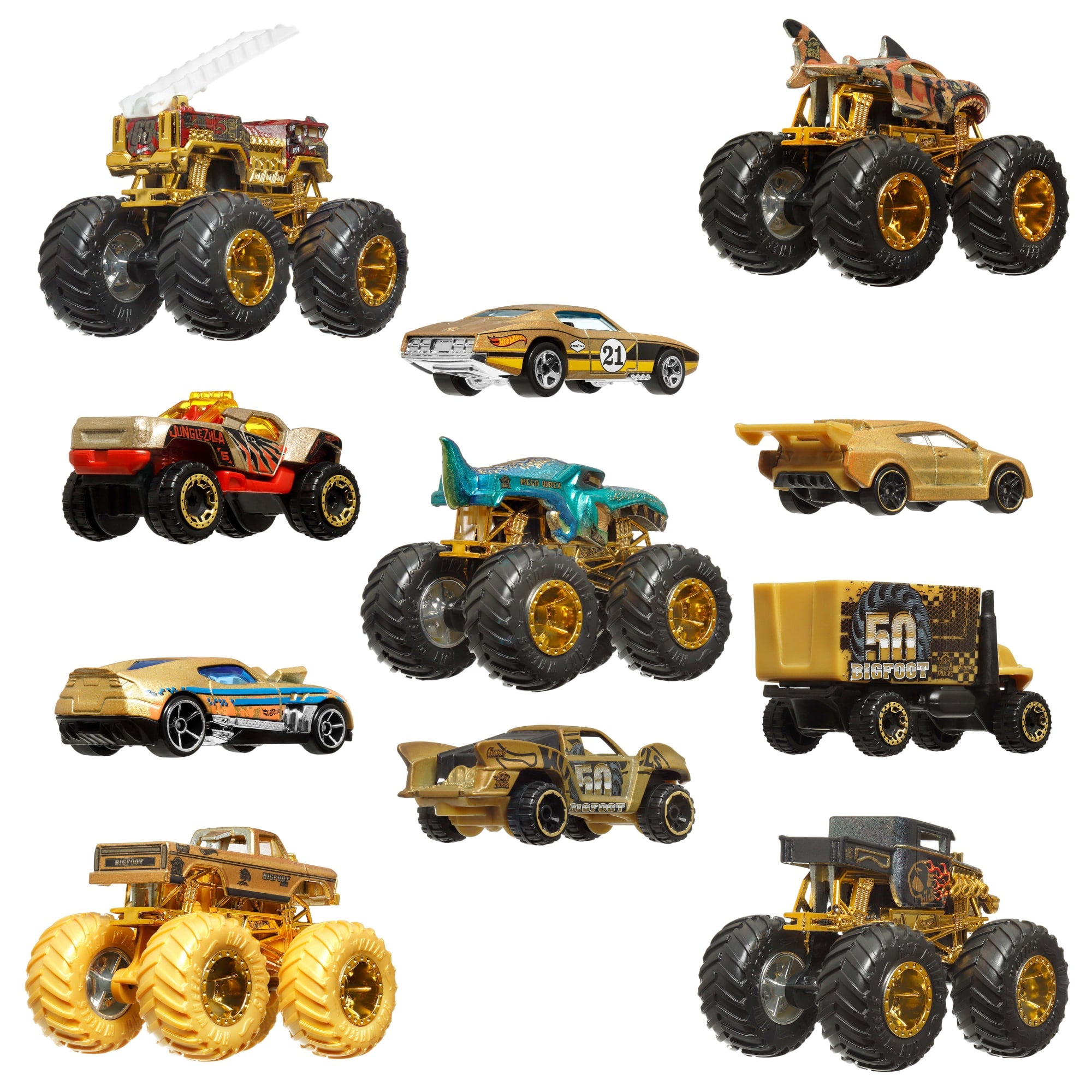 Hot Wheels Monster Trucks Trophy Champions Collection. 5 1:64 Scale Toy Trucks & 6 Die-Cast Cars - Image 4