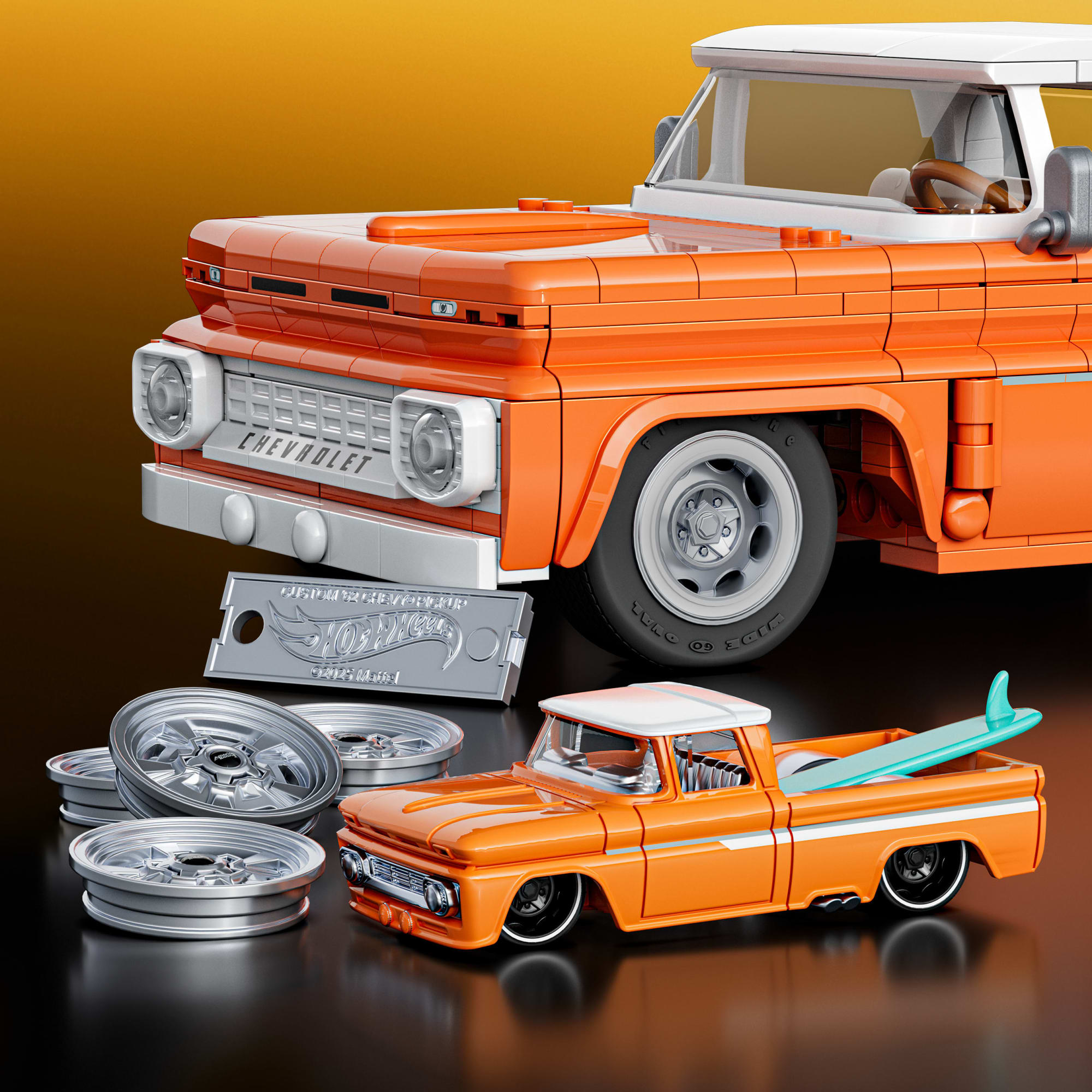 Mattel Brick Shop Hot Wheels Jogo de Construção Elite Carrinha Chevy de 1962 Personalizada - Image 5