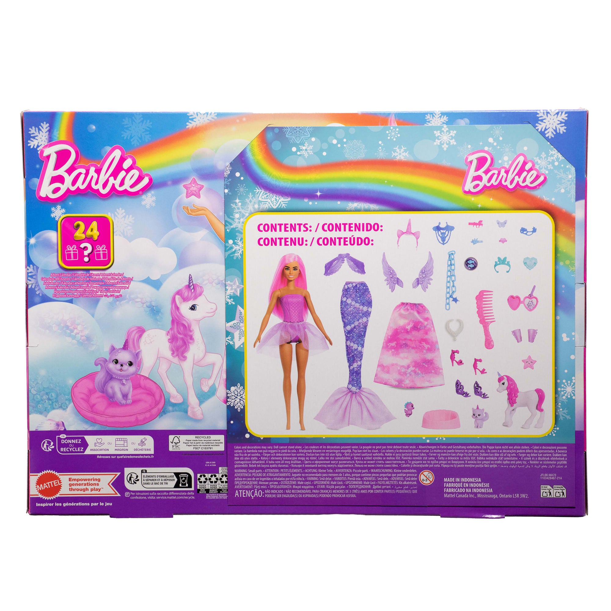 Barbie Advent Calendar With Fashion Doll & 24 Surprise Toy Accessories including Unicorn & Pets - Image 6