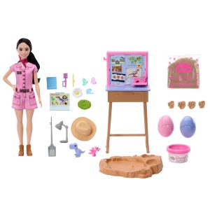 Barbie Careers Fashion Doll. Stem Paleontologist With Baby Dino. Themed Outfit. Dough & Sand Playset