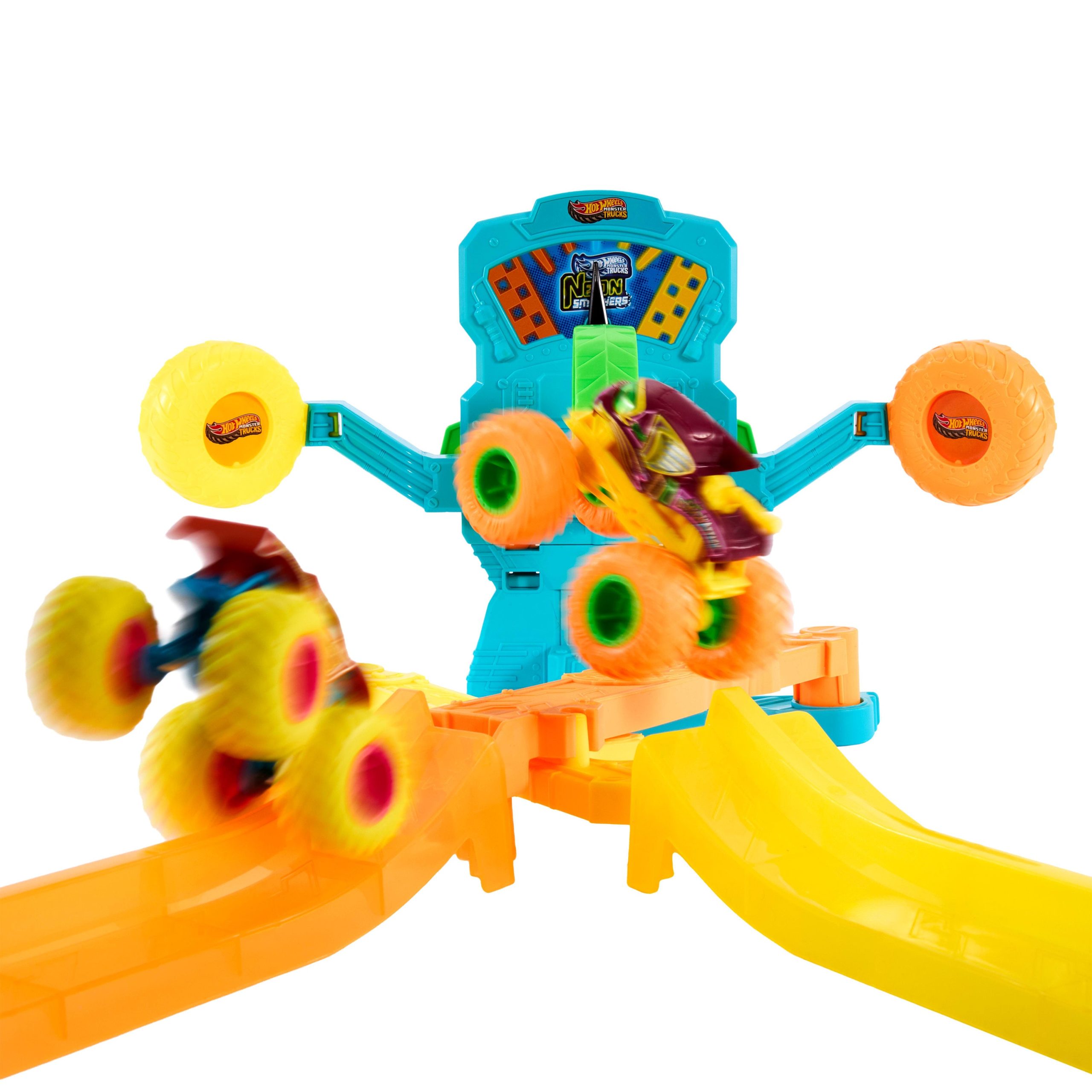 Hot Wheels Monster Trucks Neon Crashin' Slamway Playset With 2 Toy Vehicles. 2 Ways To Play - Image 3