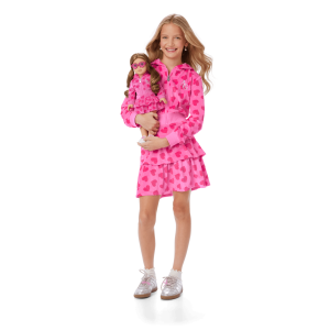 Pink Hearts Hoodie Dress for Girls & 18-inch Dolls