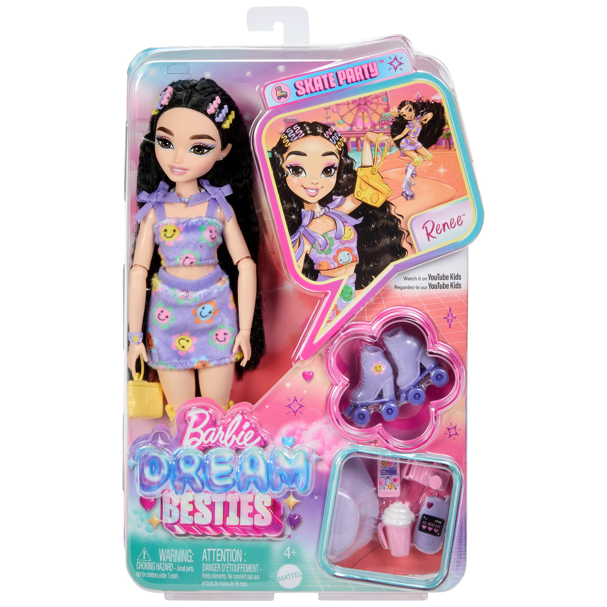 Dream Besties Barbie Renee Roller Skating Fashion Doll With 12 Video & Food Themed Accessories - Image 6
